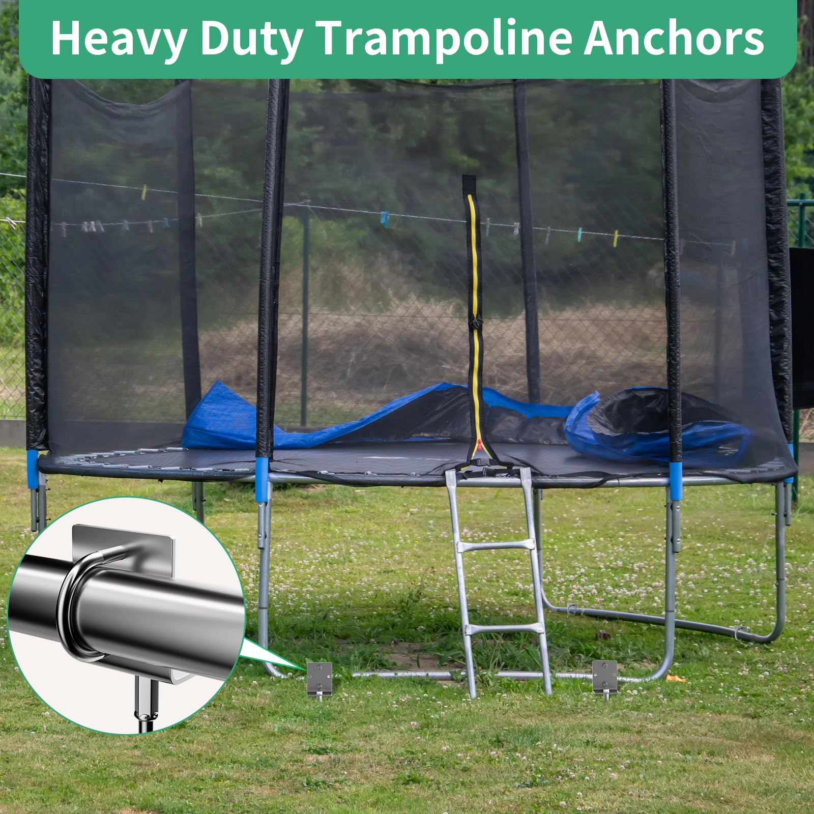Heavy Duty Multi-Purpose Ground Anchors Screw - Fully Welded Trampoline Stakes with Brackets, T-Wrench & Drill Adapter - Earth Anchor Kit for Mobile Homes, Trampolines, Sheds & Outdoor Equipment - Secure Your Trampoline, Shed or RV in All Weather Conditions