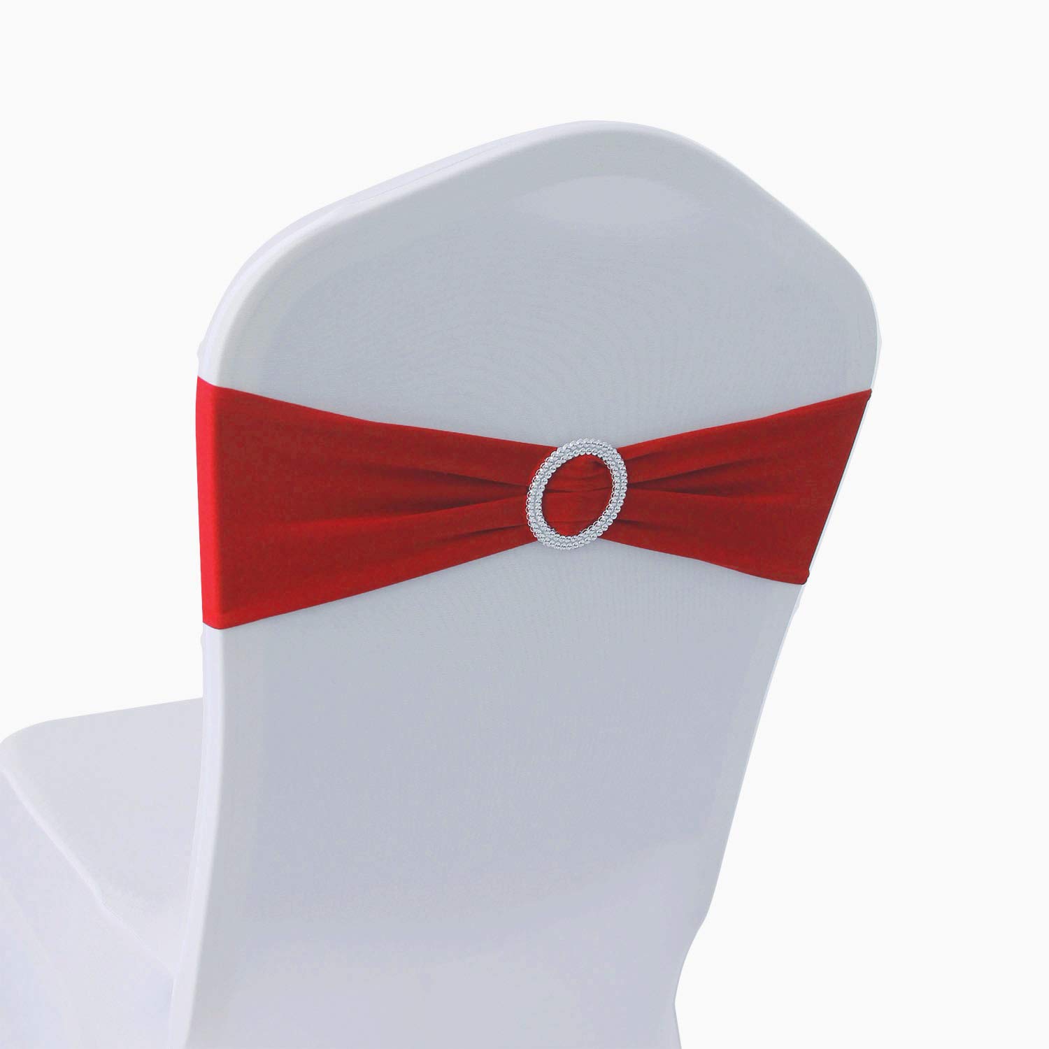 WELMATCH Red Spandex Chair Bands & Sashes - 50 Pack Wedding, Banquet, Party Decorations - Stretchable Chair Bows & Ties for Events, Celebrations & Home Decor (Red, 50 Count)