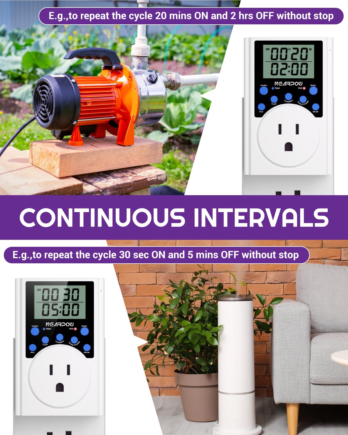 Nearpow Programmable Digital Timer Switch - 15A/1800W 3-Prong Outlet, Infinite Cycle Multifunctional Plug-in Timer for Lights, Appliances & Holiday Decorations - Perfect for Home, Office & Outdoor Use