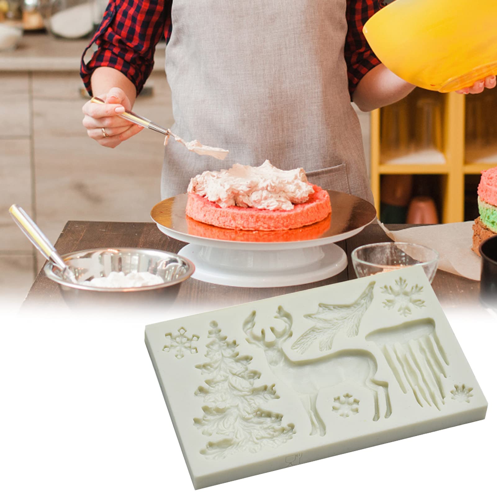 Premium Non-Stick Silicone Christmas Elk Cake Fondant Mold - Safe Baking Decorating Tool for Holiday Cakes, Cupcakes & Cookies | Perfect for Christmas Parties, DIY Desserts & Home Baking Gifts