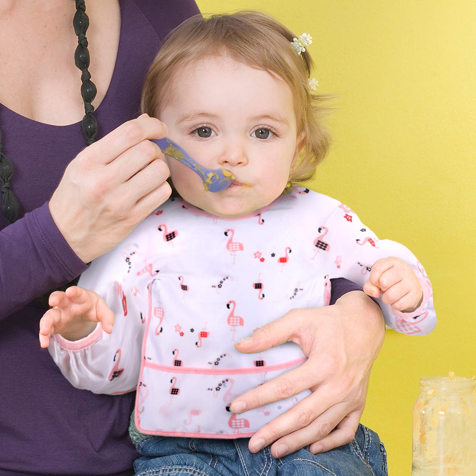 Accmor Waterproof Long Sleeve Baby Bibs - Soft Toddler Feeding Bib for 6-36 Months - Perfect for Messy Meals & Learning to Eat Independently
