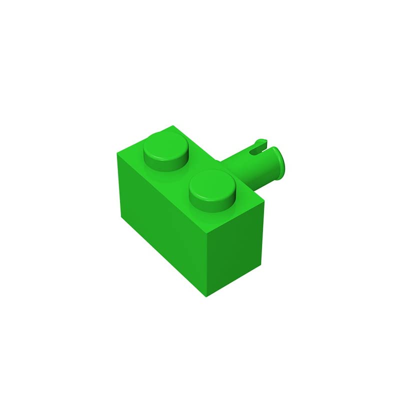Eske Kouri GDS-956 1x2 Brick with Pin - Compatible with Lego 2458 & Major Building Block Brands - 20pc Bright Green (043) - DIY Technical Parts for Model Building & Creative Construction Projects