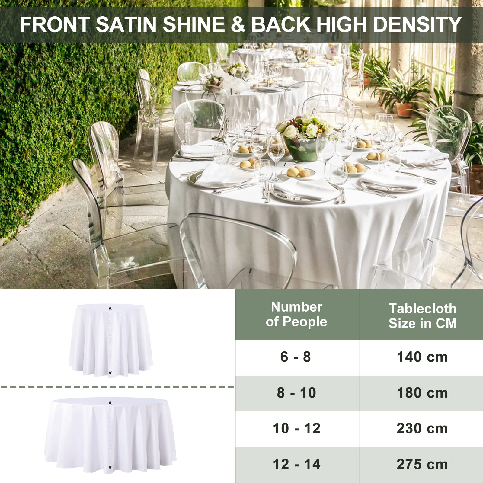 57 Inch Round Tablecloth - Premium Satin Fabric Wedding Banquet, Birthday Party, Holiday Dinner Table Cover - Elegant White for Formal Events & Home Decor