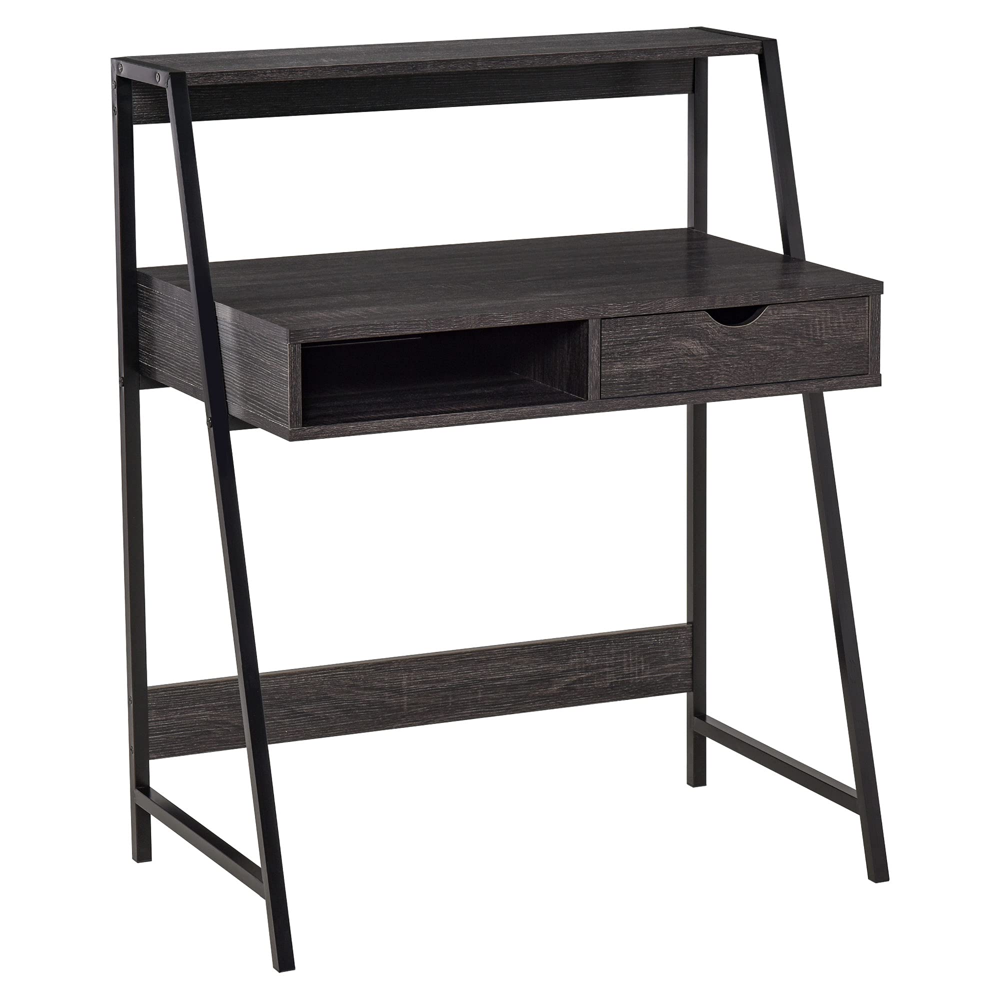HOMCOM Compact Home Office Desk with Drawer & Storage Shelves | Space-Saving Computer Desk for Small Spaces | Perfect for Remote Work, Study & Writing | Grey
