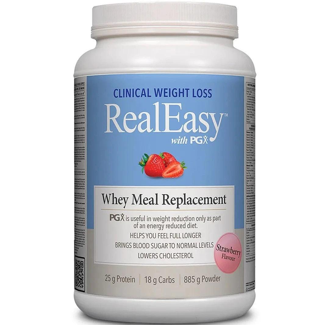 Natural Factors Real Easy With PGX Whey Protein Meal Replacement Powder - Strawberry Flavor 885g (31.2oz) | High Protein Shake for Weight Management, Muscle Recovery & Healthy Lifestyle | Perfect for Post-Workout, Breakfast or On-the-Go Nutrition