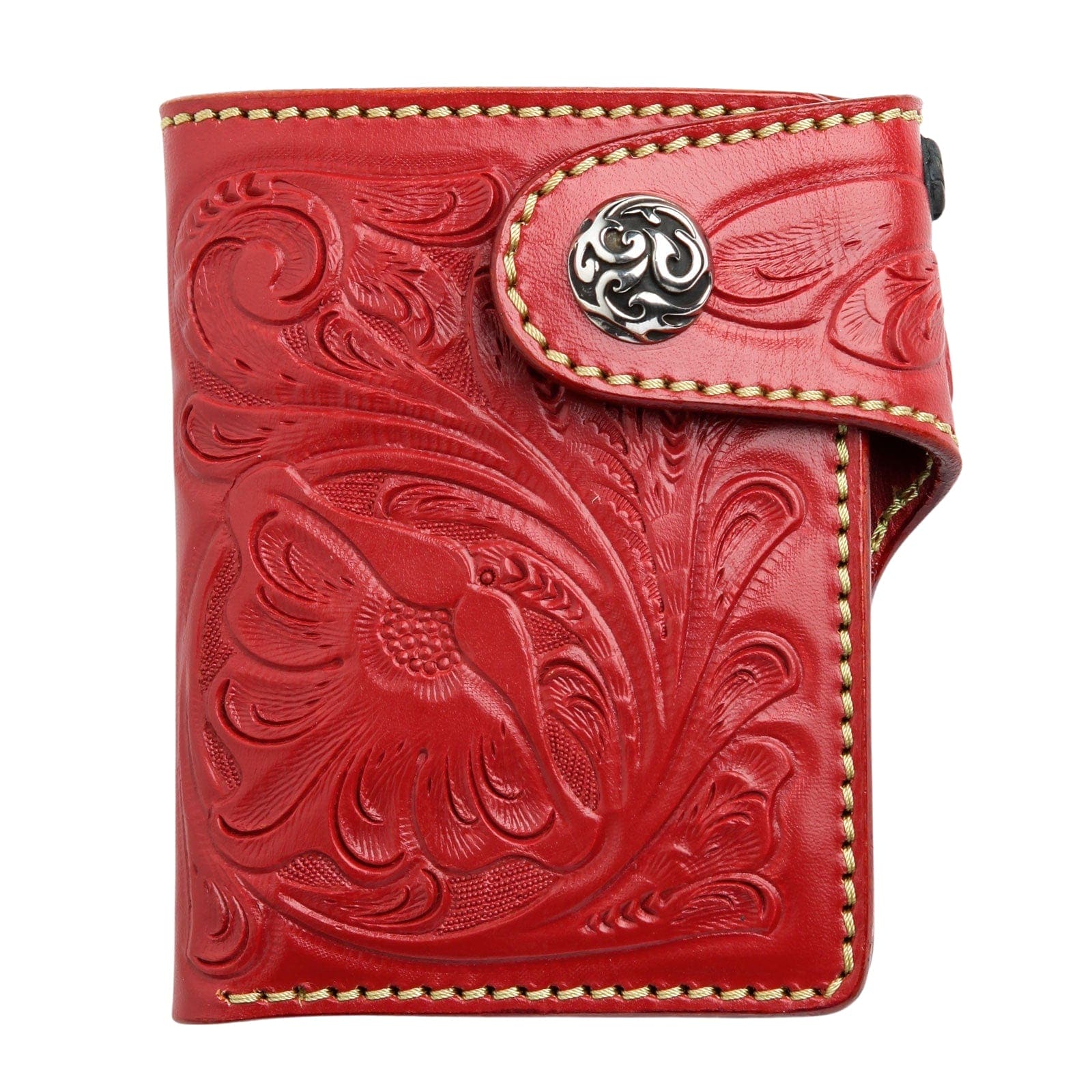 Genuine Red Cowhide Leather Biker Wallet with Chain - Stylish & Durable for Motorcycle Riders, Bikers & Outdoor Enthusiasts