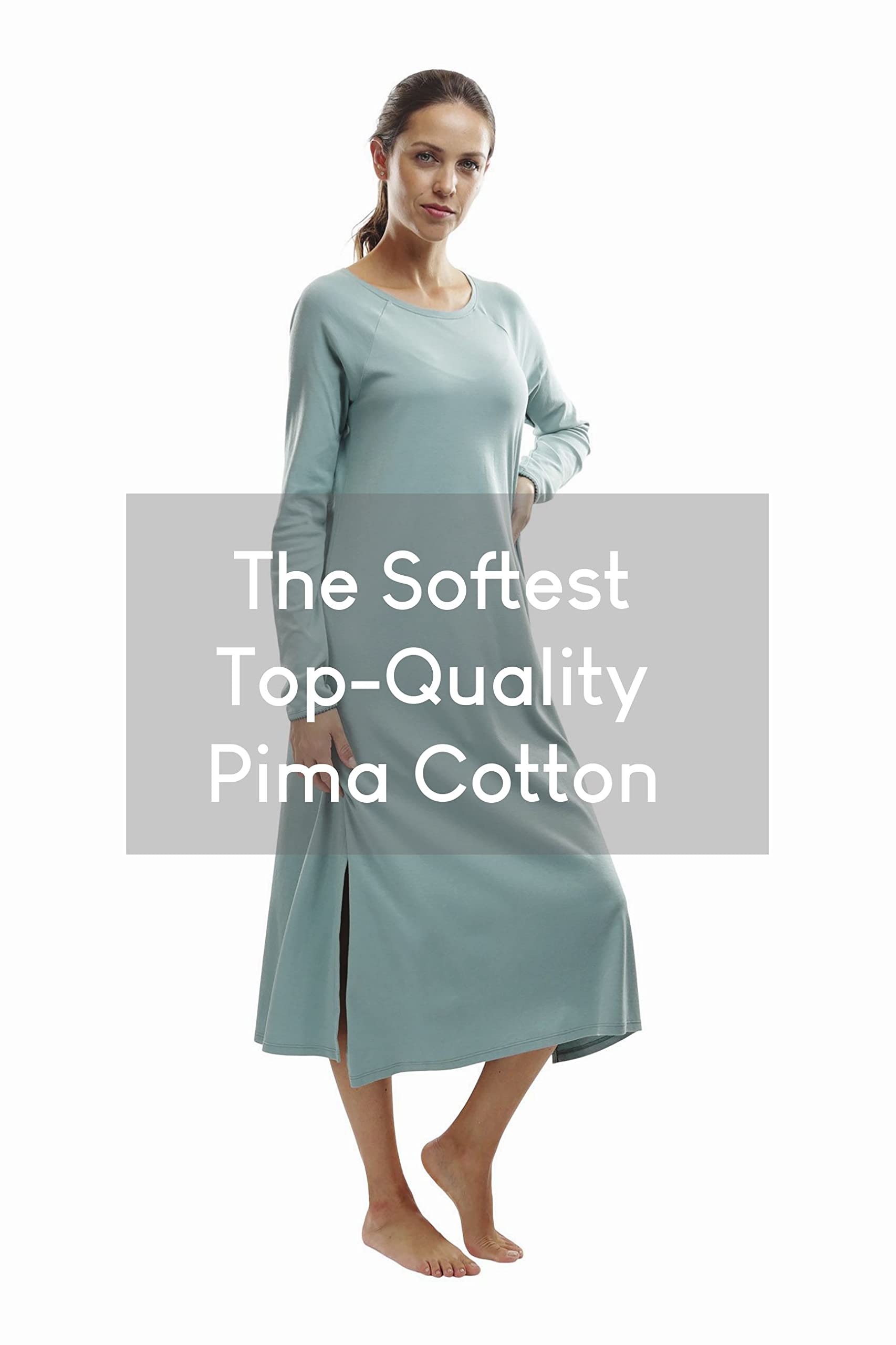 Premium Pima Cotton Women's Nightgown - Ultra Soft Long Sleeve Sleepwear for Comfortable Nights & Relaxing Evenings at Home