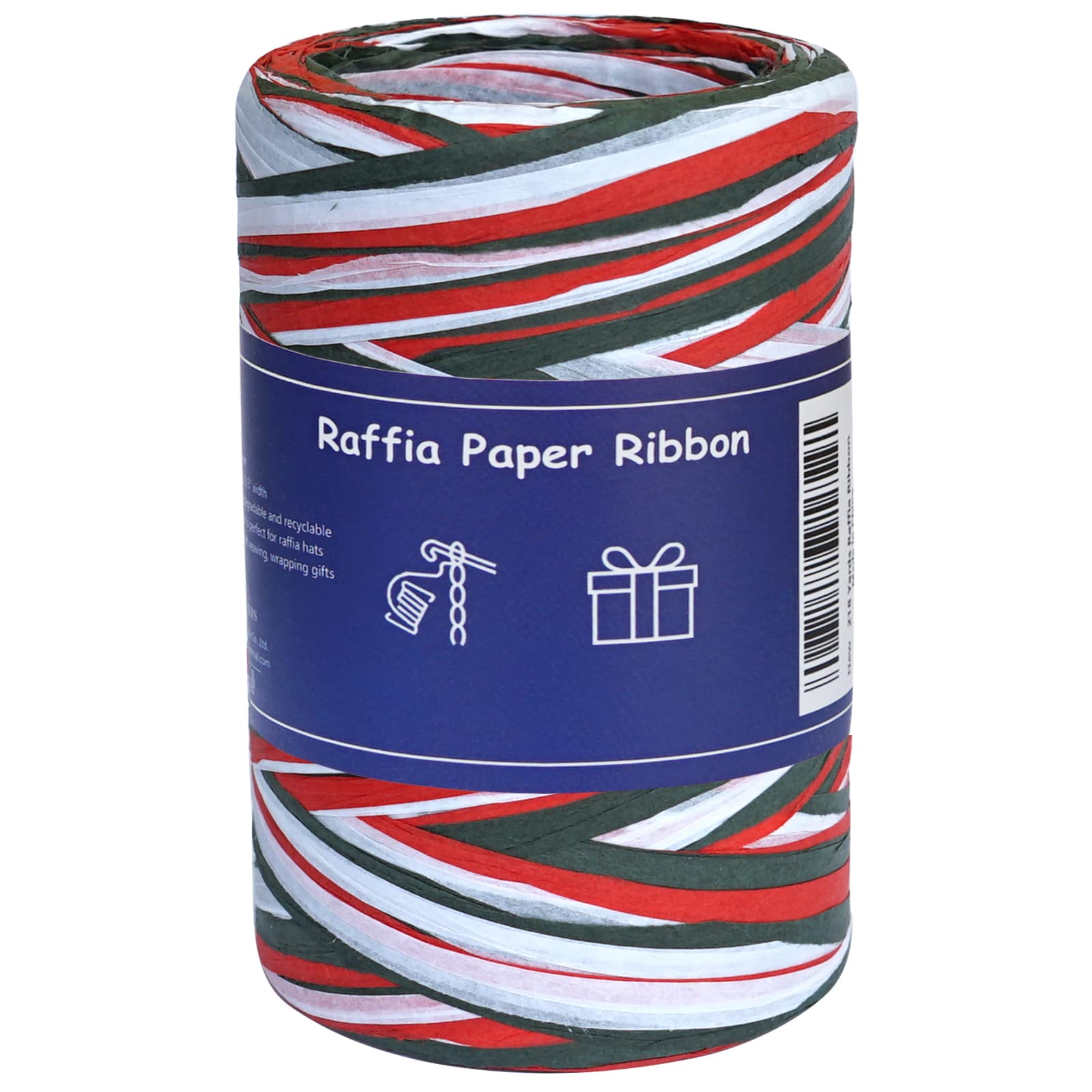 Raffia Ribbon for Gift Wrapping - 3 Color Pack (Red, Green, White) - 1/4 Inch Wide x 88 Yards - Christmas Crafts, DIY Scrapbooking, Party Decorations & Handmade Gift Packaging