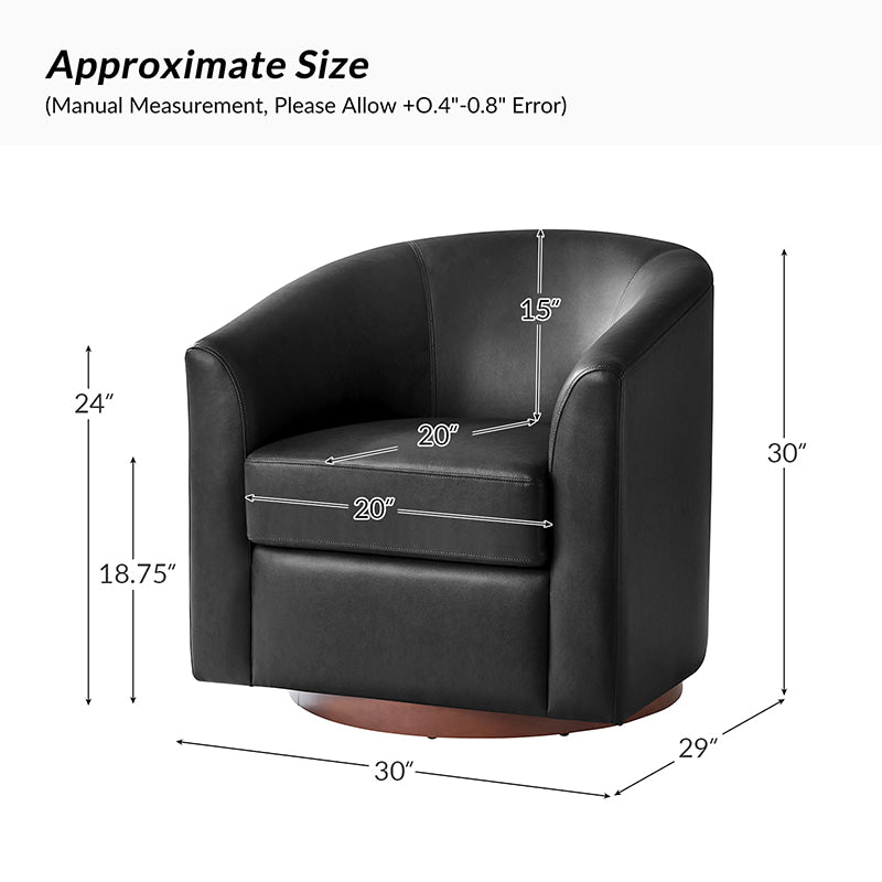 360 Degree Swivel Barrel Faux Leather Chair - Modern Accent Chair for Living Room, Office & Lounge - Comfortable PU Leather Recliner with Smooth Rotation