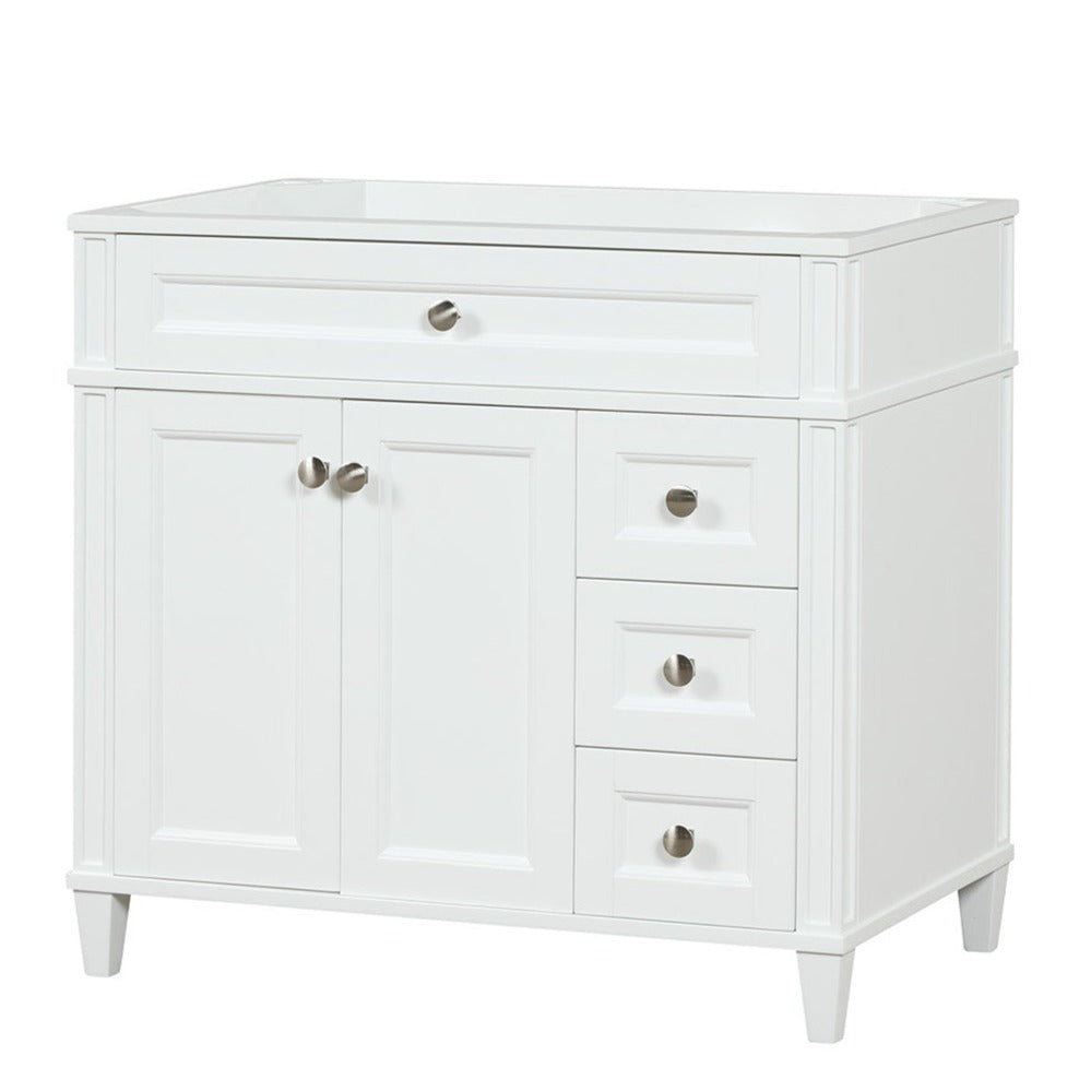 Kensington 35.5-Inch Right Drawers All Wood Vanity Cabinet in Bright White - Perfect for Bathroom Storage & Organization