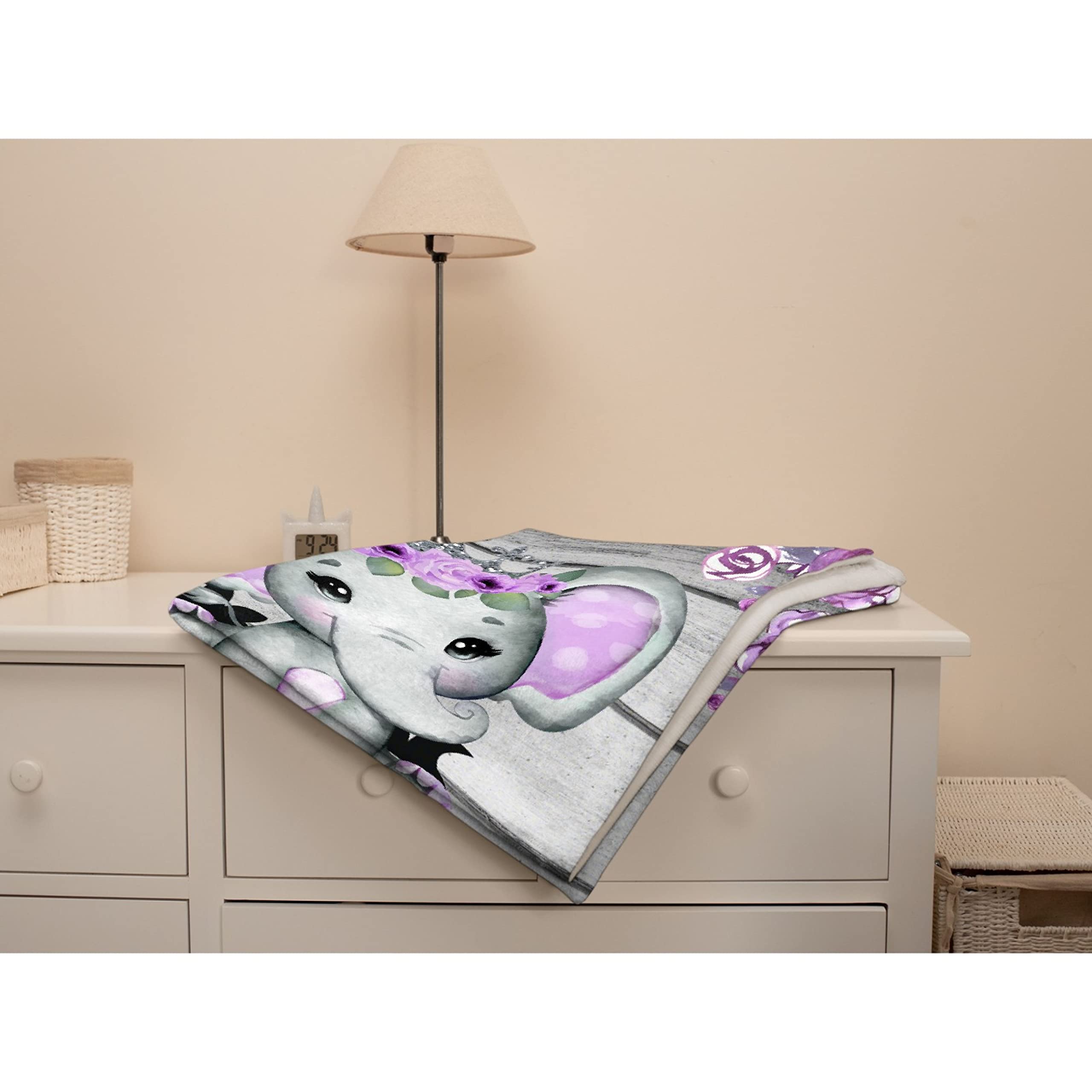 Personalized Baby Blanket with Name - Purple Floral Elephant Design Custom Fleece Blanket for Boys & Girls | Baby Shower, Birthday Gift for Daughter, Granddaughter, Niece | 120x90 Inch Large Soft Blanket for Nursery, Stroller, Travel & Family Cuddles