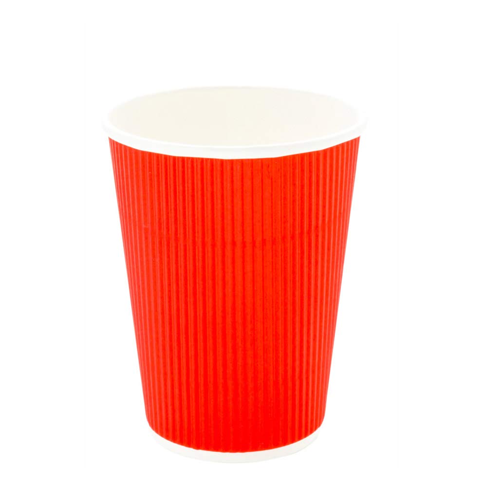12oz Disposable Coffee Cups - 500 Pack Rippled Wall Hot Cups for Coffee, Tea, Hot Chocolate | Double Wall Insulated Red Paper Cups | Lids Sold Separately | Perfect for Restaurants, Cafes, Offices & Home Use