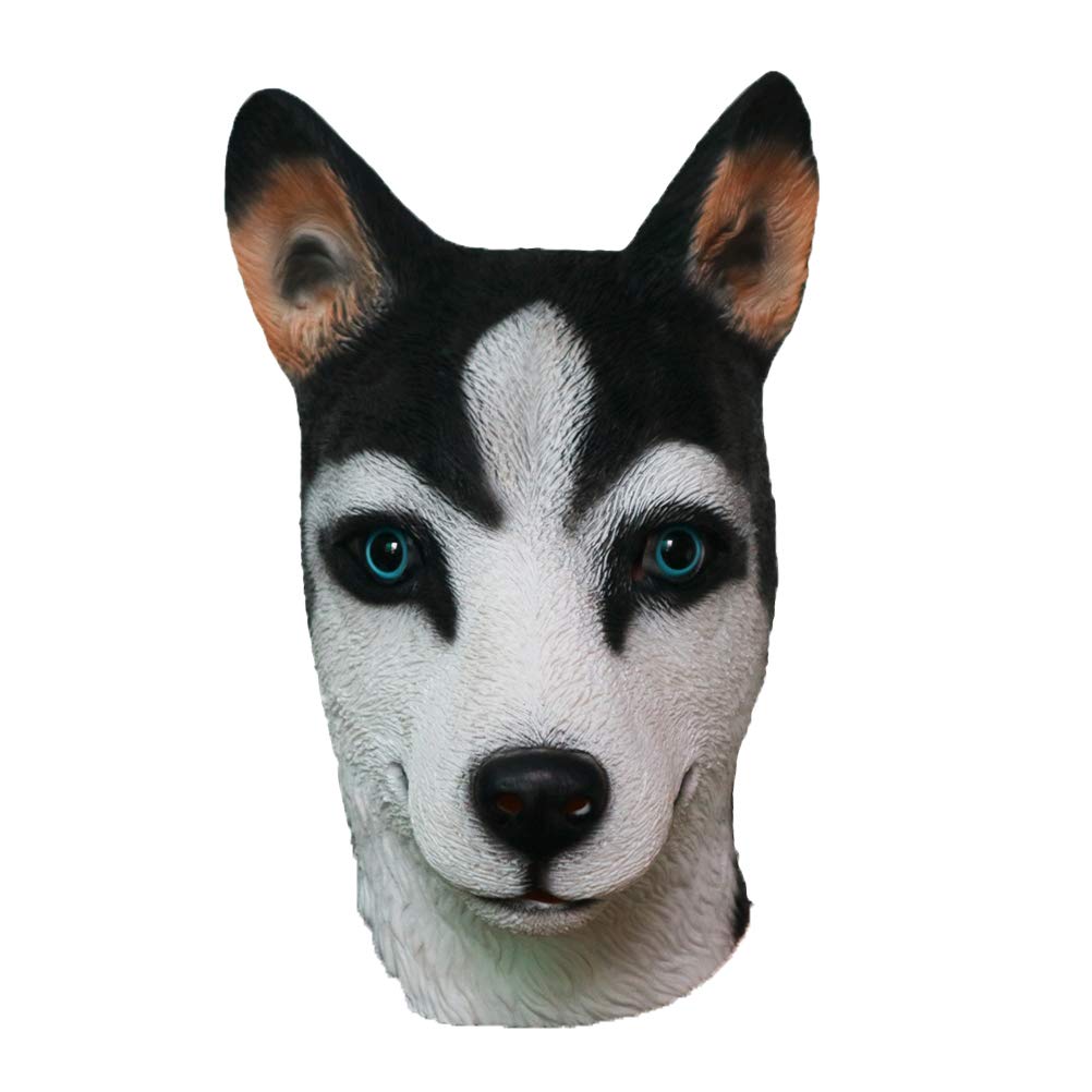 BESPORTBLE Novelty Halloween Underdog Costume - Latex Animal Dog Head Mask with Random Ear Colors (Husky Style) for Cosplay, Costume Parties & Halloween Events