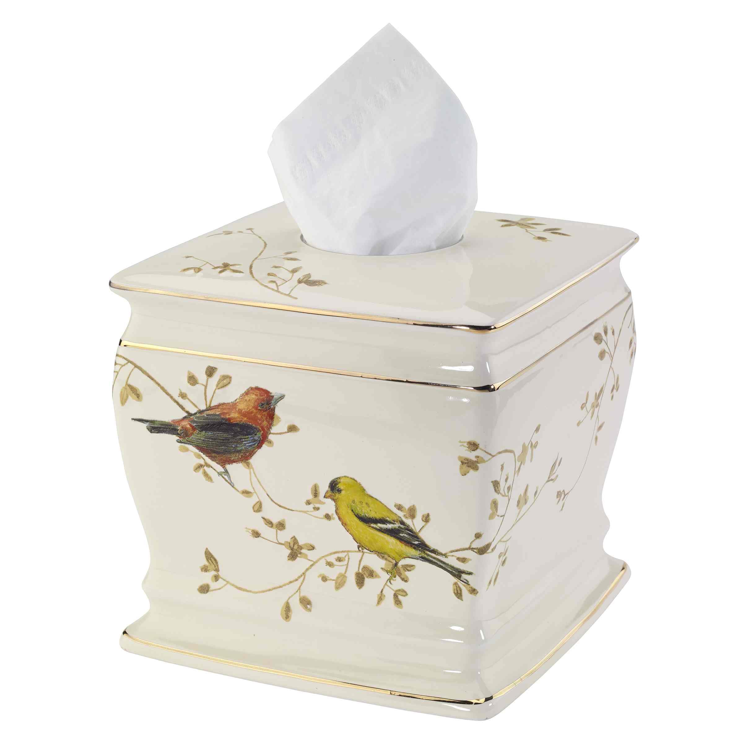 Avanti Linens Decorative Tissue Box Cover - Nature Inspired Home Decor for Countertops, Gilded Birds Collection | Perfect for Living Room, Bedroom & Bathroom Décor