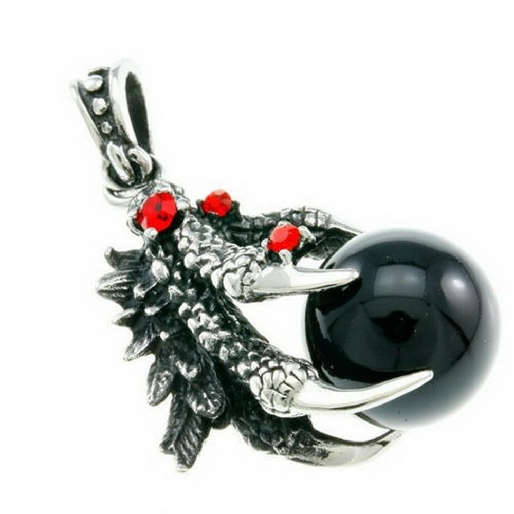 Gothic Biker Tribal Dragon Claw Pendant Necklace for Men - Black Silver Stainless Steel Chain with Dragon Hand & Black Pearl - Perfect for Motorcycle Riders, Gothic Fashion, and Punk Style Accessories
