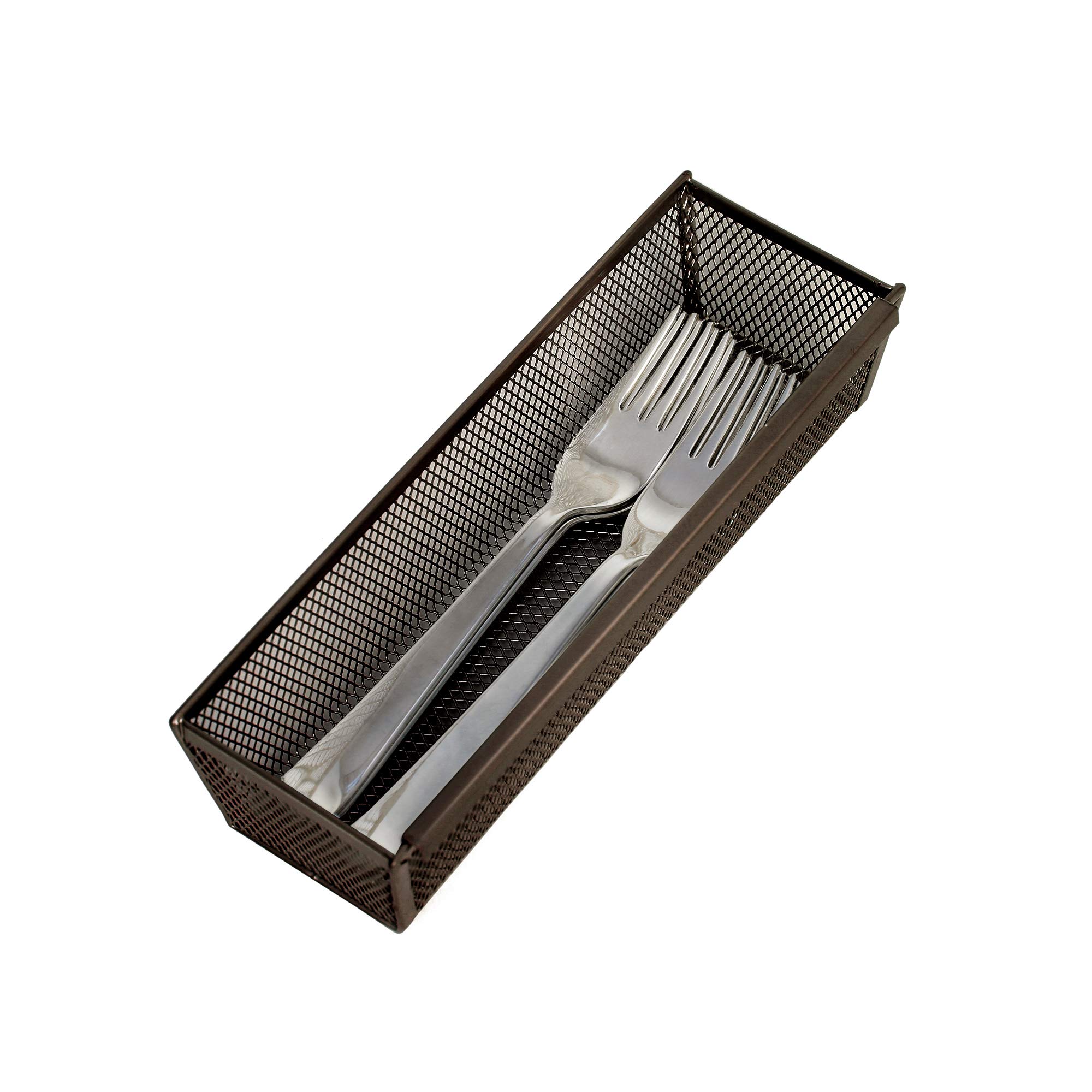 Smart Drawer Organizer 9 x 3 Inch - Steel Mesh Tray with Interlocking Arms - Kitchen Utensil & Silverware Storage - Bronze - Perfect for Kitchen Drawers, Office Supplies, and Craft Organization