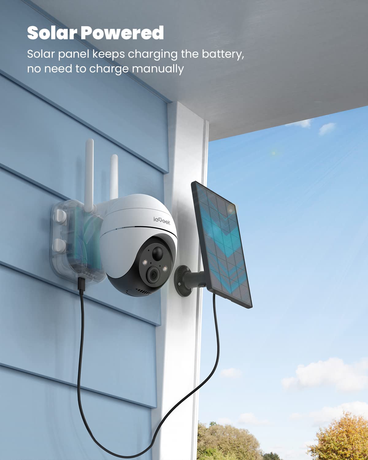 ieGeek 2K Solar Security Camera Wireless Outdoor - 360° PTZ WiFi Battery Home Surveillance System with AI Motion Detection, Smart Siren & 3MP Color Night Vision | Weatherproof for Yard, Garage & Driveway Protection | 2-Way Audio & App Alerts