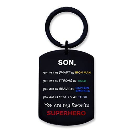 Son Keychain - Inspirational Graduation Gift for Son from Mom & Dad - Superhero Keychain for Everyday Carry & Special Occasions