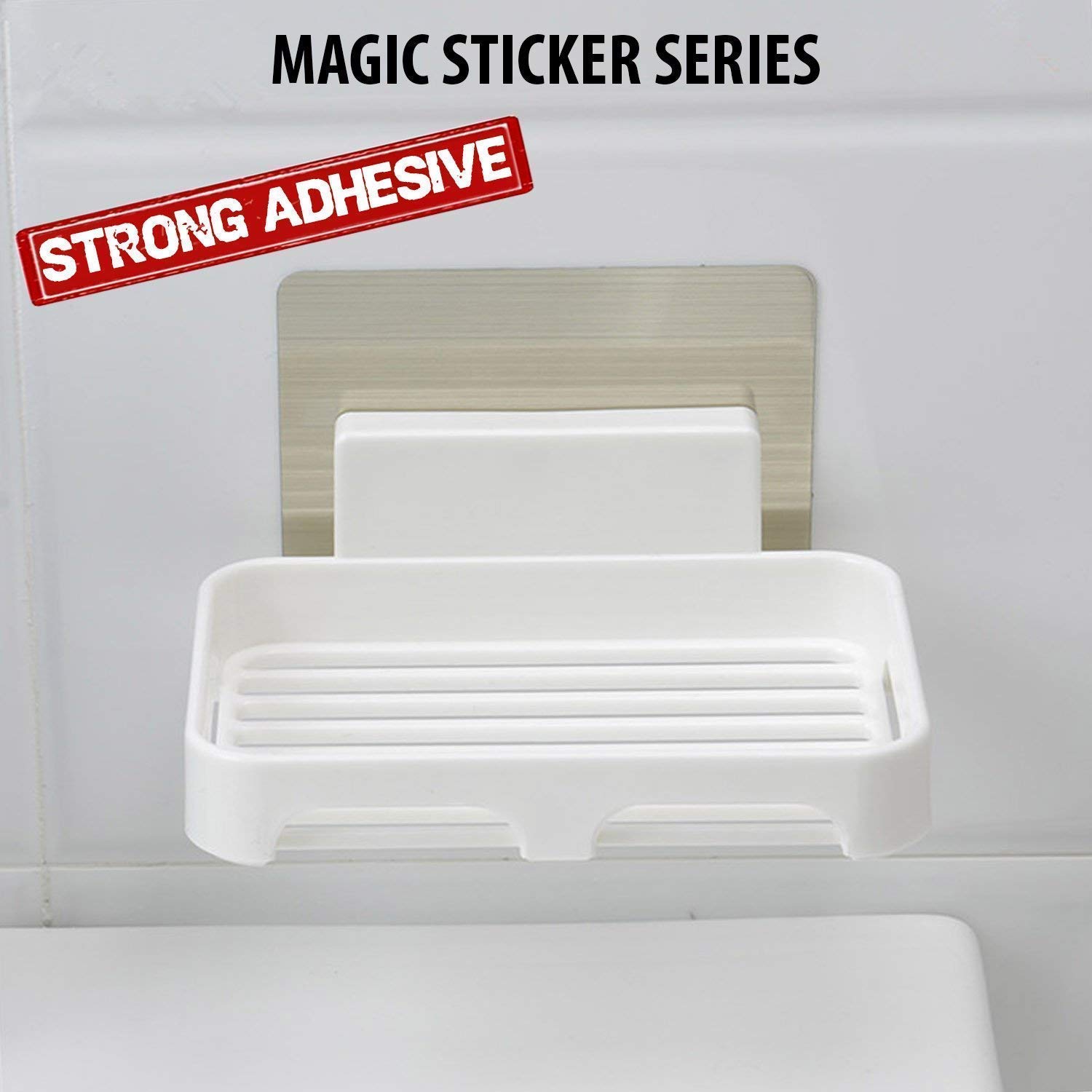 Waterproof Self-Adhesive Wall Mounted Soap Holder - Bathroom & Kitchen Soap Stand with Strong Adhesive, White Bathroom Accessories - Perfect for Shower, Sink, and Countertop Organization