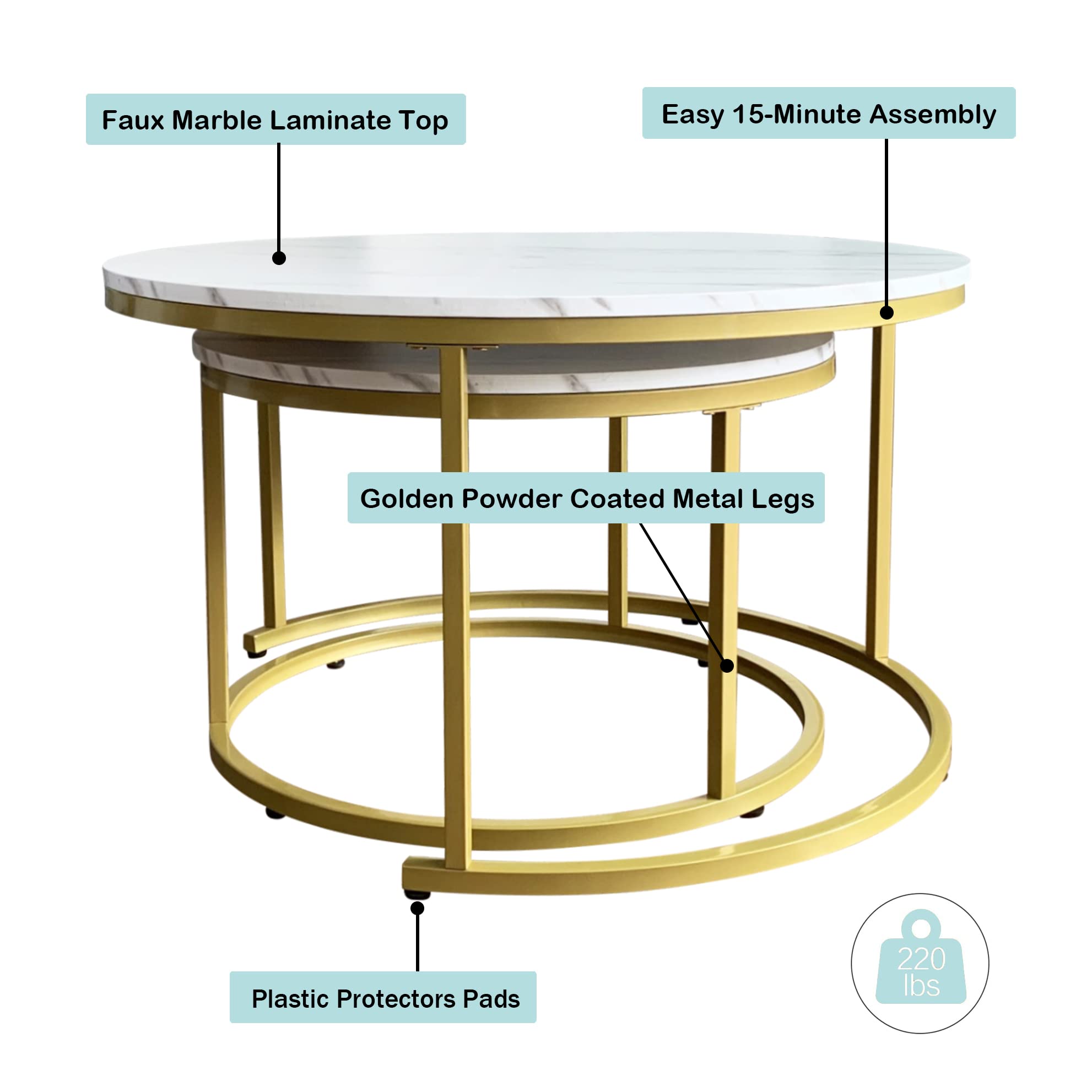 AT-VALY 2-Piece Round Nesting Coffee Table Set - 31.5