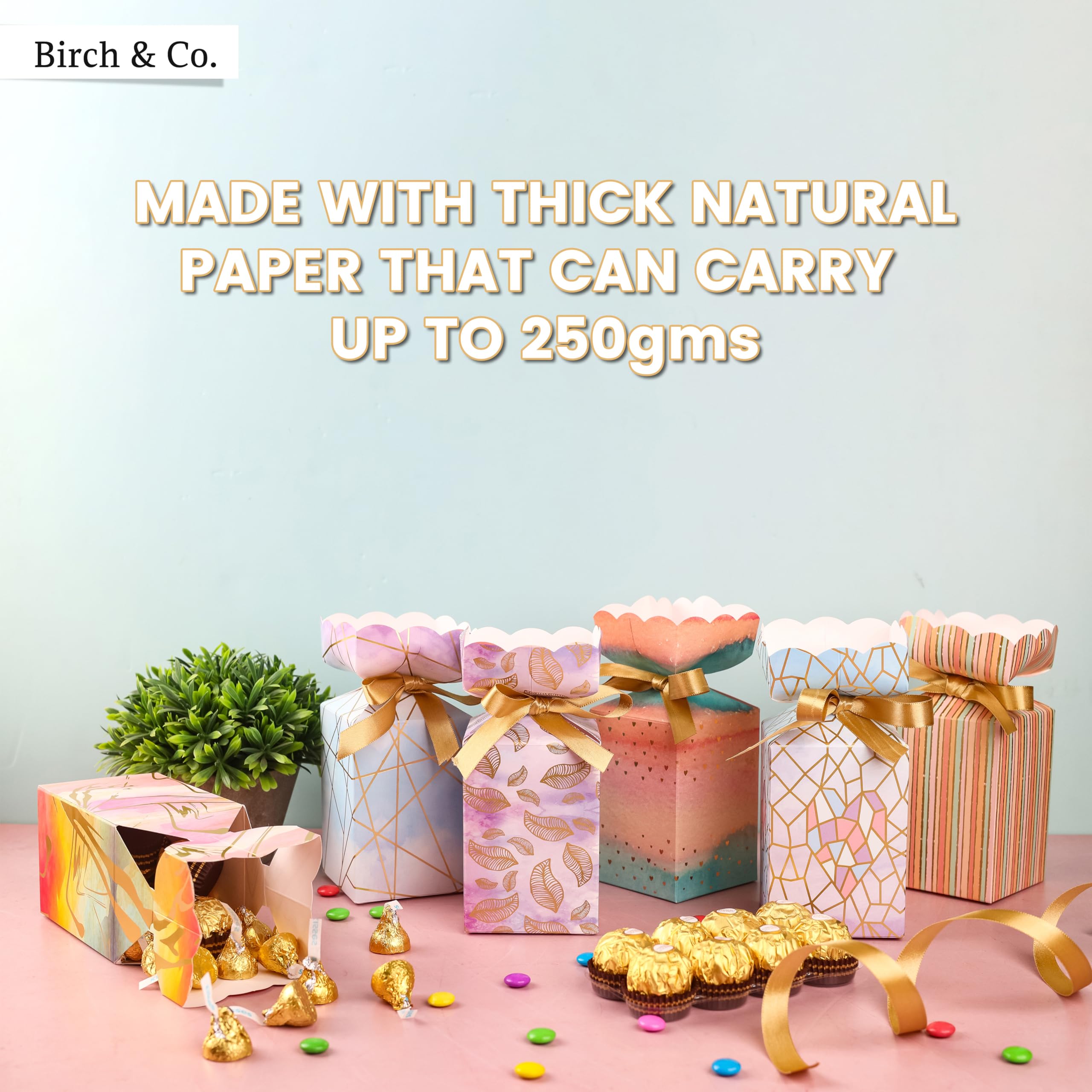 Birch & Co. Premium Gift Box Set - 12 Pack Elegant Paper Favor Boxes with Gold Strips for Baby Showers, Weddings & Special Events - Perfect for Party Favors, Bridal Gifts & Personalized Present Wrapping