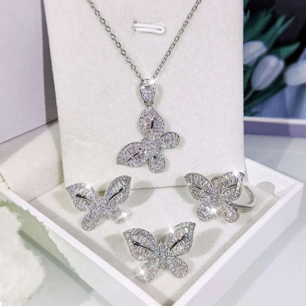 3-Piece Moissanite Jewelry Set - Necklace, Earrings & Ring - Iced Out Cubic Zirconia for Women - Perfect for Parties, Weddings & Special Occasions