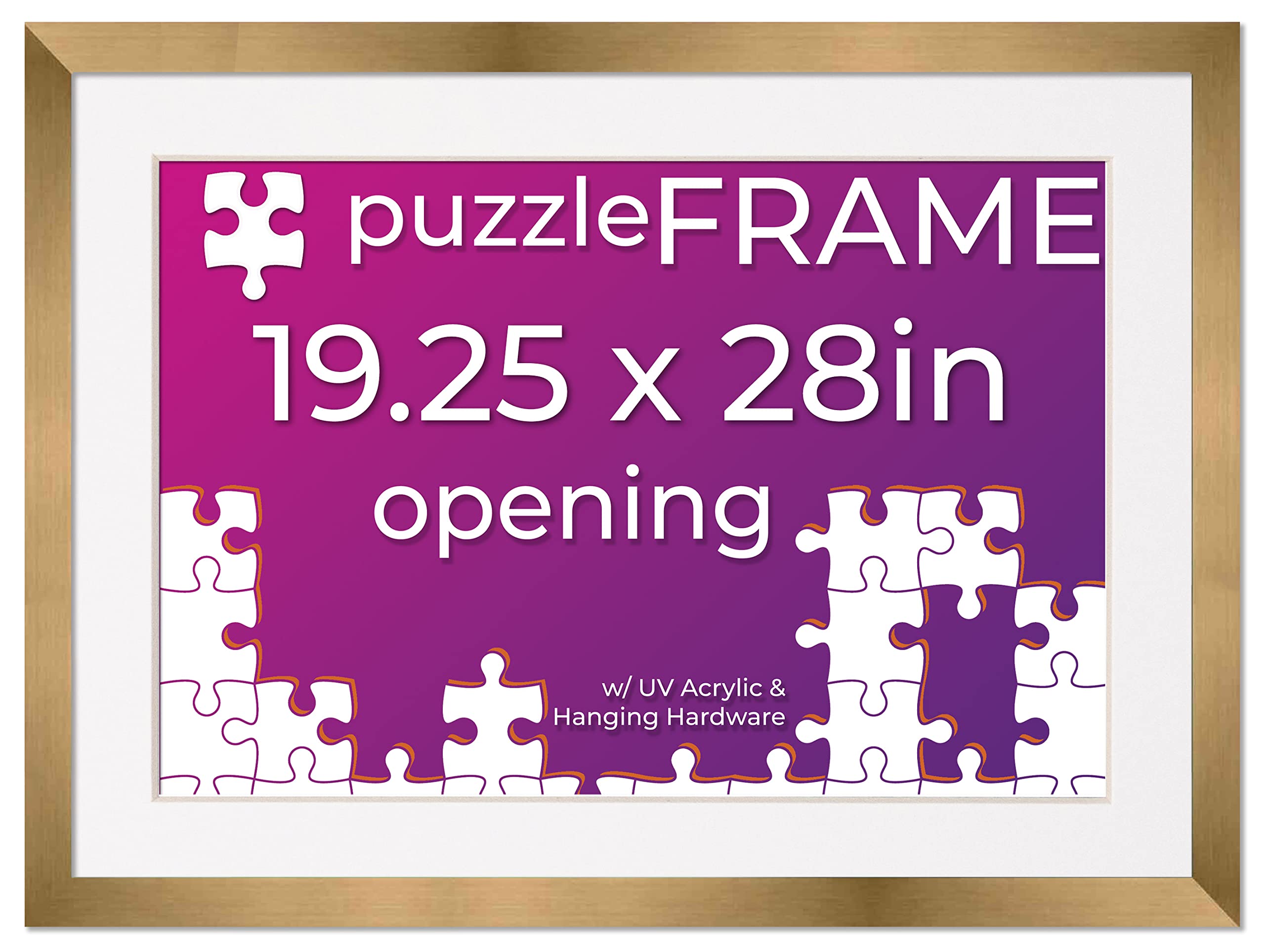 Premium 19.25x28 Jigsaw Puzzle Frame Kit - Includes Puzzle Glue Sheets, Bronze Wood Frame with White Mat, UV Acrylic & Hanging Hardware - Perfect for Displaying 500-1000 Piece Puzzles in Living Rooms, Offices or Gifts