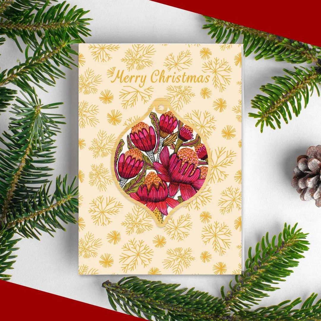 Australian Waratah Flowers Wooden Christmas Ornament - Handcrafted Holiday Decor for Tree, Gift, and Home Decoration