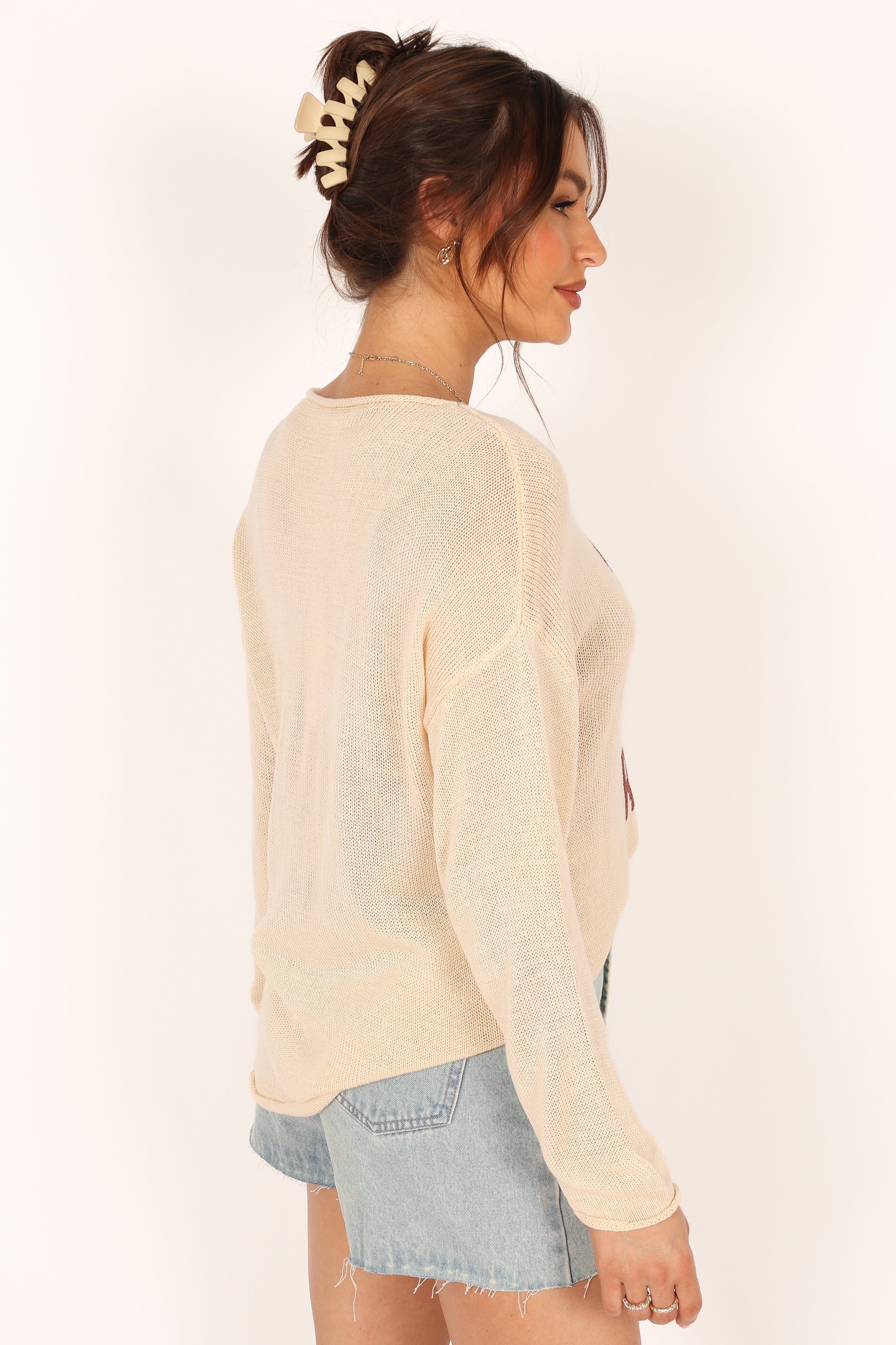 Cozy Cream Knit Sweater for Women - Soft Beach Cardigan for Coffee Lovers - Perfect for Casual Outings, Coffee Dates & Relaxing Beach Days