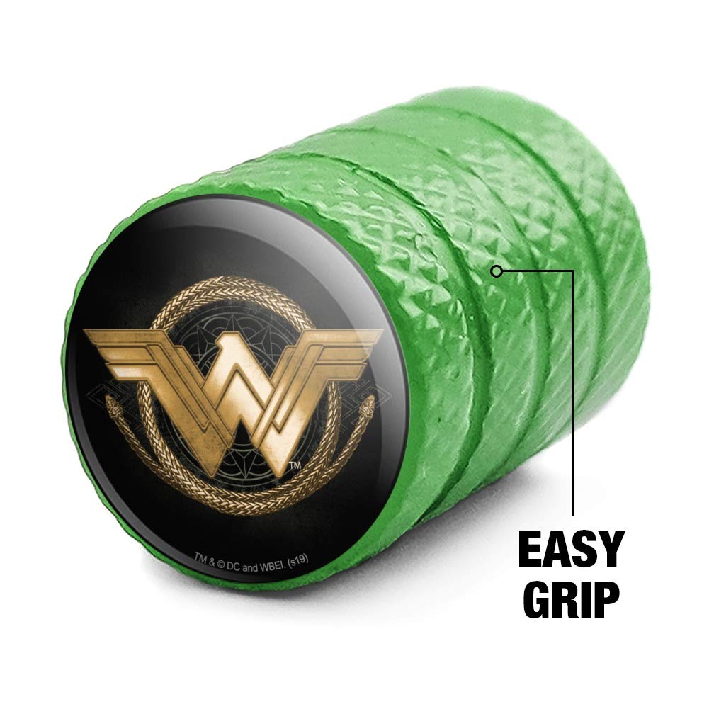Wonder Woman Movie Golden Lasso Logo Aluminum Valve Stem Caps for Car Wheels - DC Comics Superhero Accessories for Tire Rims & Custom Vehicles