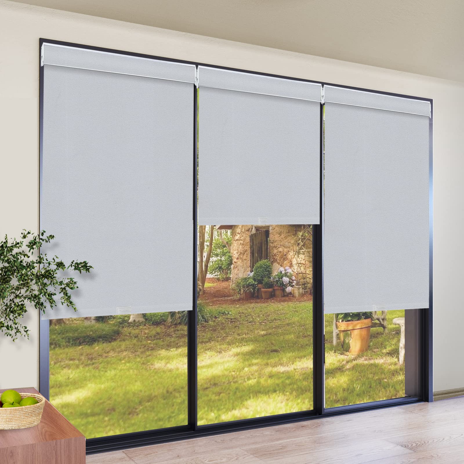 SUAKY Cordless Blackout Roller Shades - Light Grey Window Blinds for UV Protection & Energy Saving | Perfect for Windows, Doors & French Doors | Ideal for Bedrooms, Nurseries & Home Offices