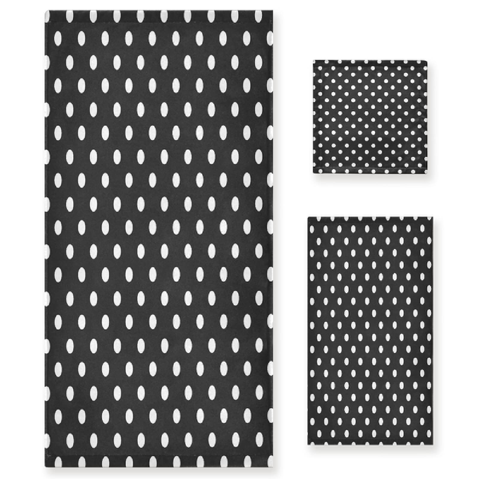 Black and White Polka Dot Bath Towel Set - 3 Piece Highly Absorbent Cotton Bath, Hand Towel & Washcloth for Bathroom, Spa & Beach - Soft & Comfortable Luxury Towels