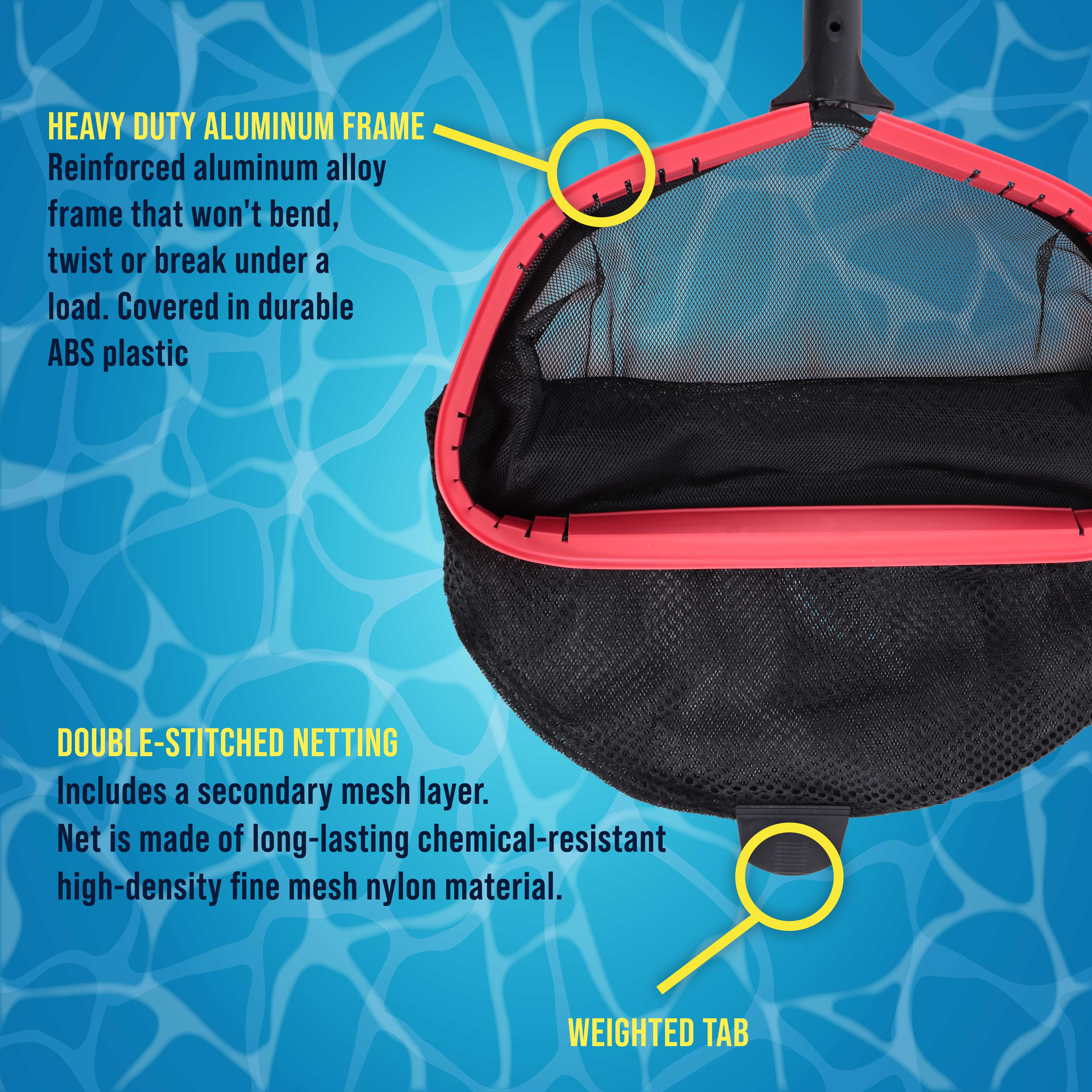 Professional Heavy Duty 17-Inch Swimming Pool Leaf Skimmer with Deep Double-Stitched Net Bag & Durable Aluminum Frame - Faster Pool Cleaning for Inground & Above Ground Pools - Perfect for Leaves, Debris & Daily Pool Maintenance