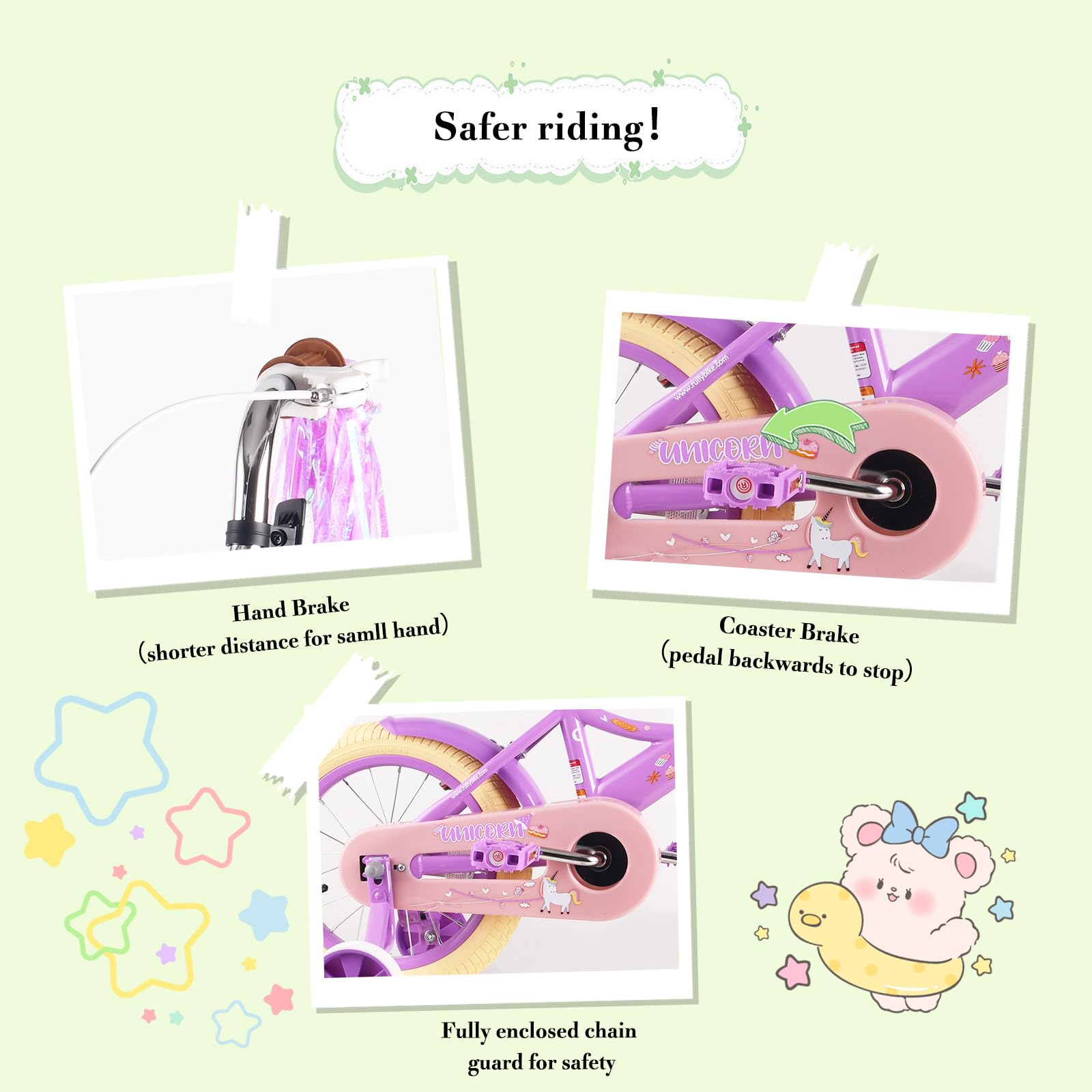 RULLY 12 14 16 Inch Kids Bike for Girls Ages 2-7 Years - Training Wheels, Front Handbrake, Basket & Streamers - Perfect for Neighborhood Rides, Park Adventures & Learning to Cycle