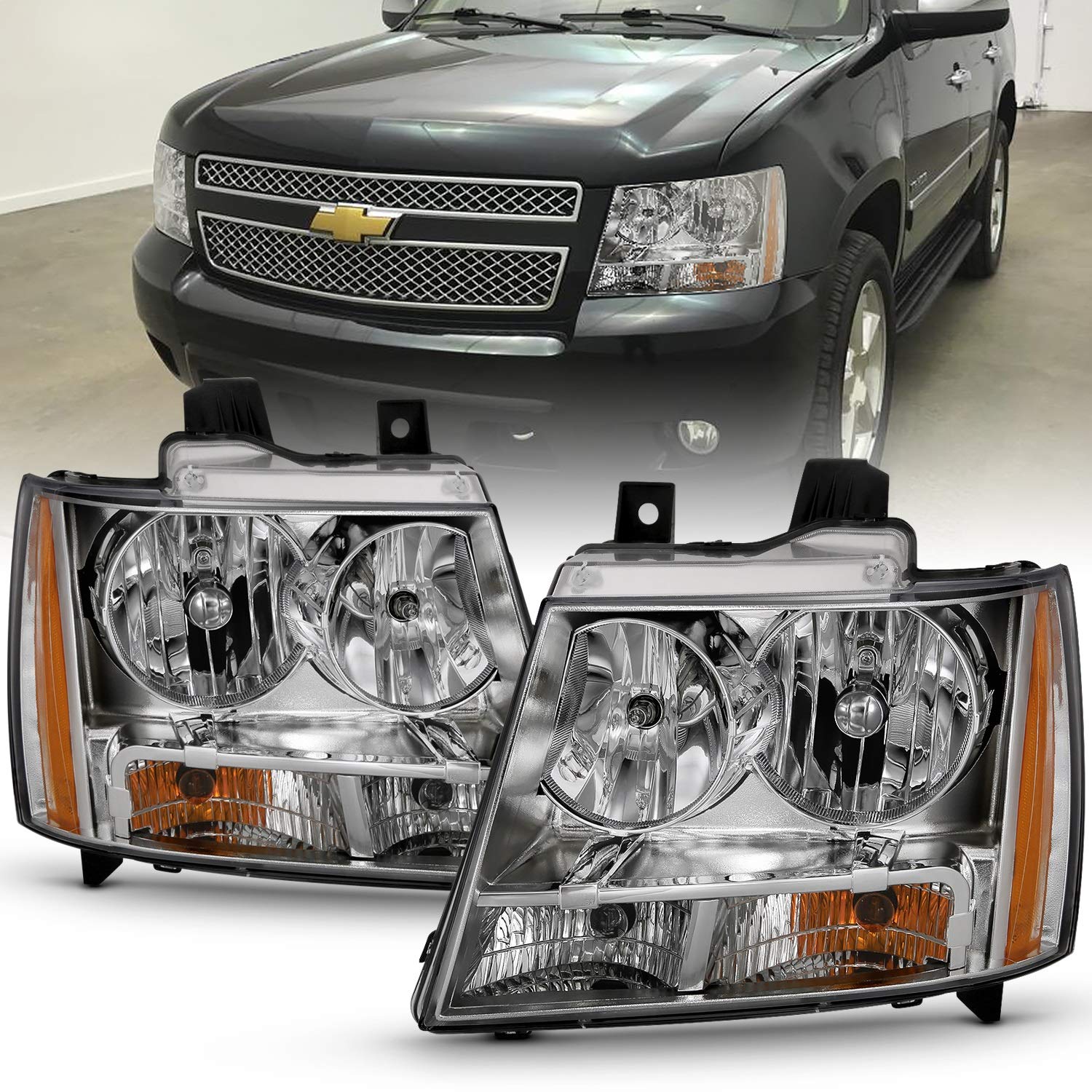 ANZO USA 111475 Crystal Clear Headlights for Chevrolet Tahoe (2007-2014) - High Performance LED Replacement Headlamps for Improved Night Driving Visibility