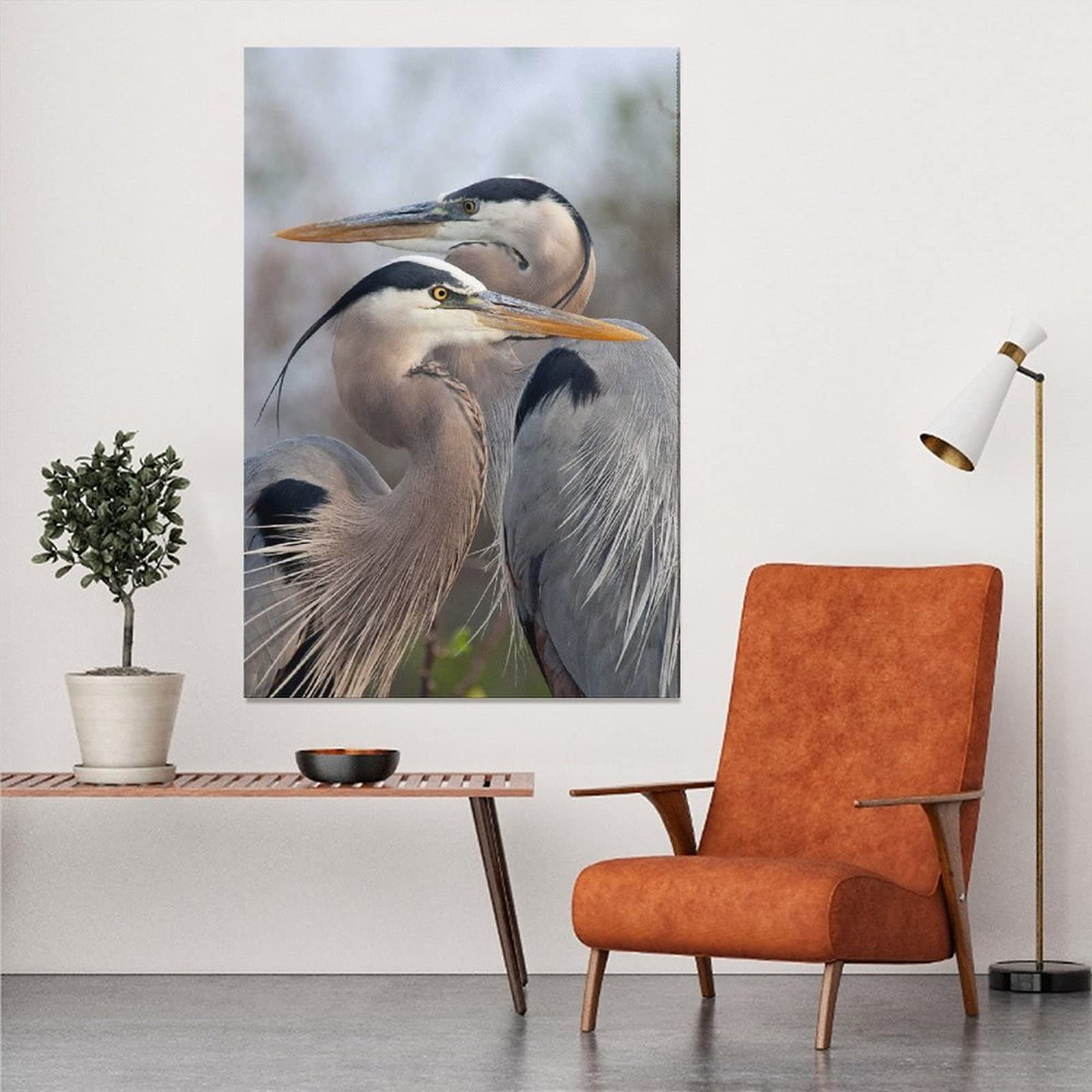 Blue Herons Love Art Canvas Poster - 8x12 Wall Decor for Living Room, Bedroom & Office - Nature Landscape Painting Gift for Home & Sports Enthusiasts | Perfect for Housewarming, Wedding & Birthday Presents