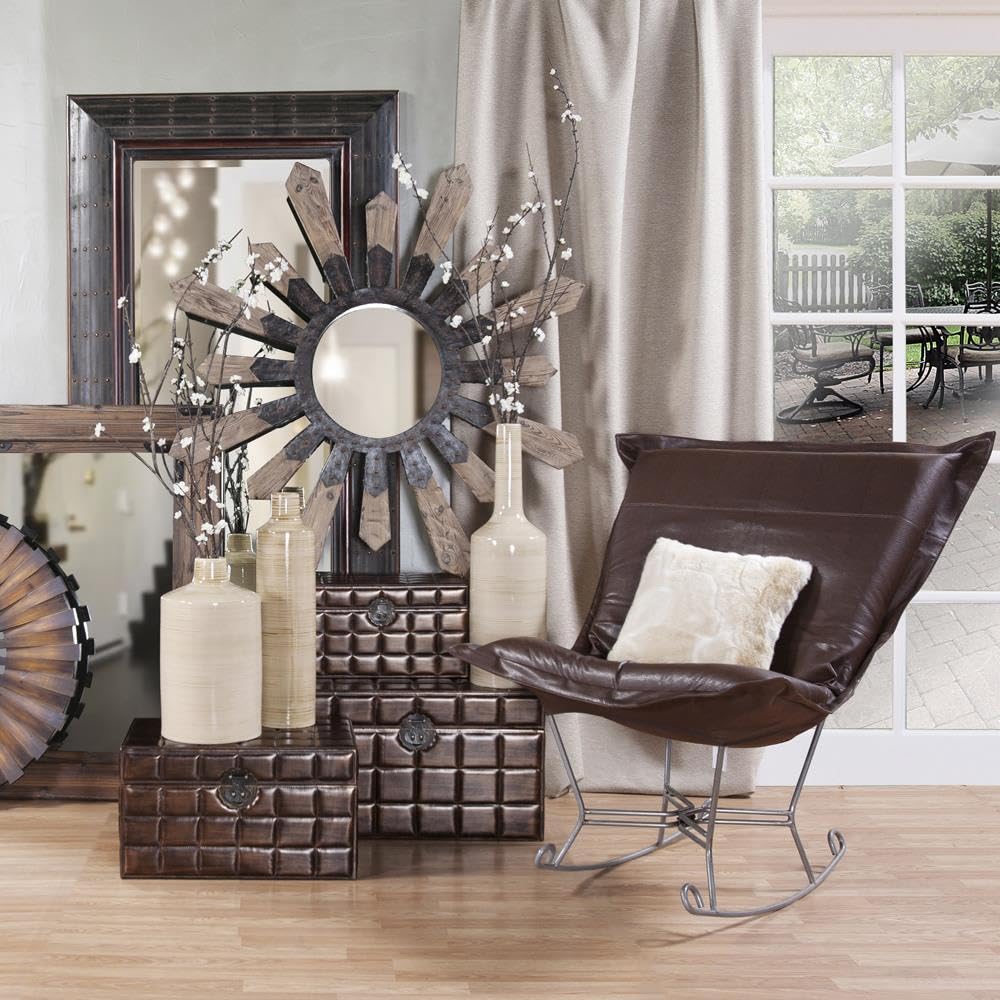 Howard Elliott Scroll Puff Rocker Seating Chair with Cover - Multipurpose Butterfly Chair with Titanium Frame for Patio, Camping, Home - Indoor & Outdoor Use in Avanti Pecan - Perfect for Lounging, Reading, and Relaxing in Garden, Living Room or Backyard