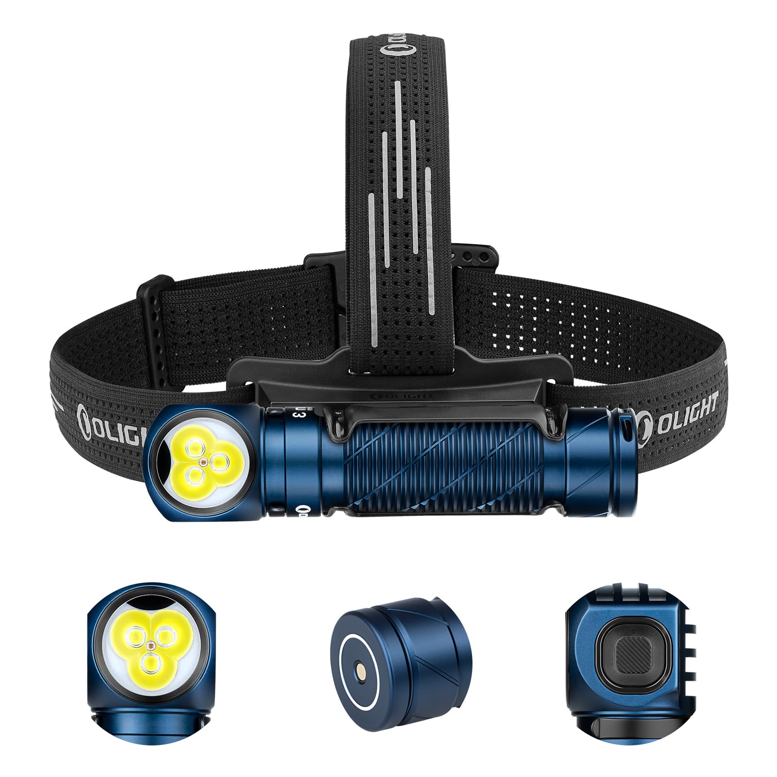 Olight Perun 3 Rechargeable 3000 Lumens LED Headlamp Flashlight with Red Light - IPX8 Waterproof Headlight with Adjustable Headband for Camping, Hiking, Running, Cycling & Night Work (Midnight Blue)