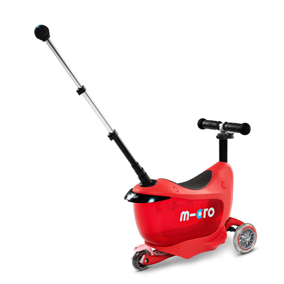 Micro Mini 2Go Deluxe Plus 3 Wheel Scooter for Kids - Lightweight Foldable Kick Scooter with Adjustable Handlebar, Red - Perfect for Commuting, School, and Outdoor Play