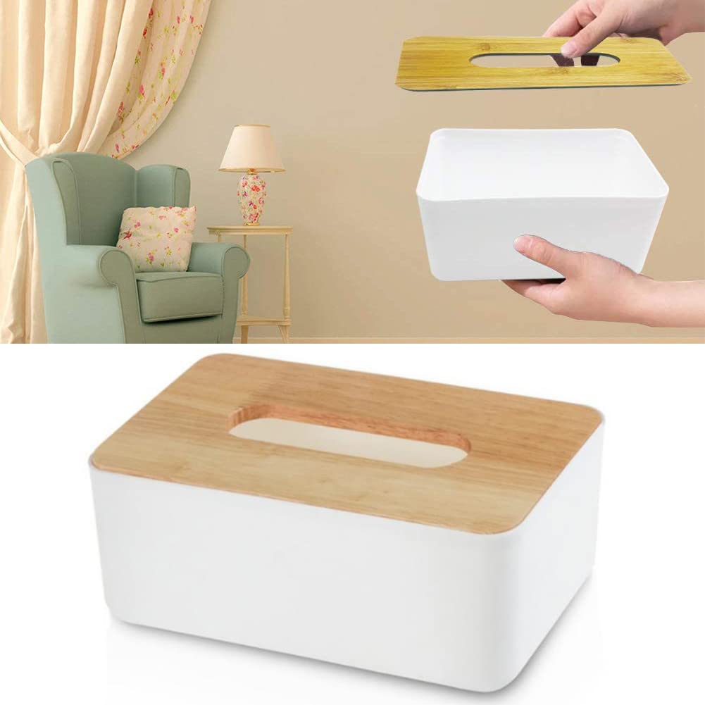 AKOAK Wooden Tissue Box Holder - Detachable Rectangular Disposable Tissue Organizer for Bathroom, Bedroom, Vanity & Nightstand - Home & Office Decor Table Accessory | Perfect for Living Room, Guest Room & Dorm Organization