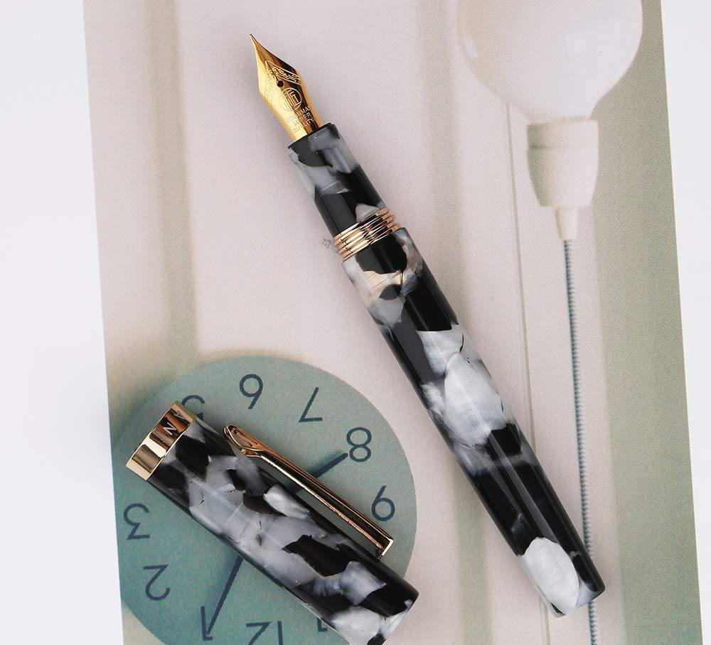 Majohn N2 Acrylic Fountain Pen with Fine Nib - Premium Black Celluloid Mini Travel Pocket Pen Gift Set with Box | Perfect for Journaling, Note Taking & Business Professionals