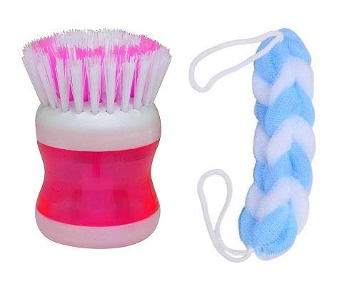 SIYAA Combo Shampoo Round Hair Brush with Body Shower & Long Back Scrubber Loofah - Bath & Shower Accessories for Women & Men (Pack of 1) - Perfect for Deep Cleansing, Scalp Massage & Exfoliation
