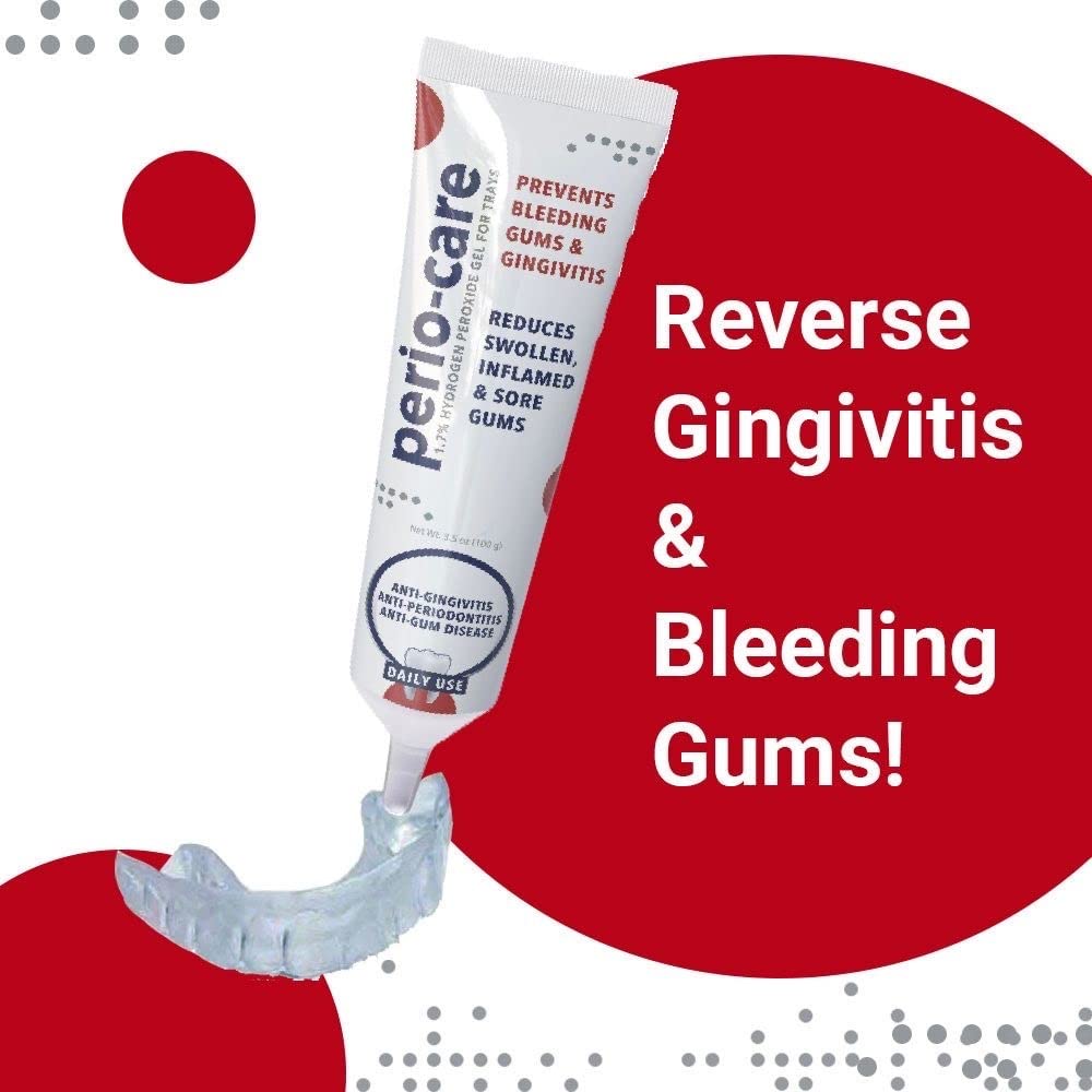 **Perio Care Gel for Dental Trays (1 Tube + 2 Trays) - 1.7% Hydrogen Peroxide Whitening & Gum Treatment - Compare to Perio Gel, Perio Protect & More - Ideal for Teeth Whitening, Gum Health & Oral Hygiene**