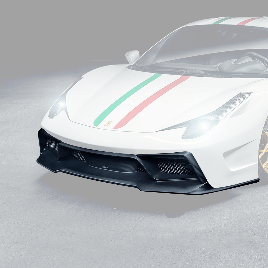 Ferrari 458 Italia VX Carbon Fiber Front Bumper with Front Spoiler - High-Performance Upgrade for Racing & Street Use