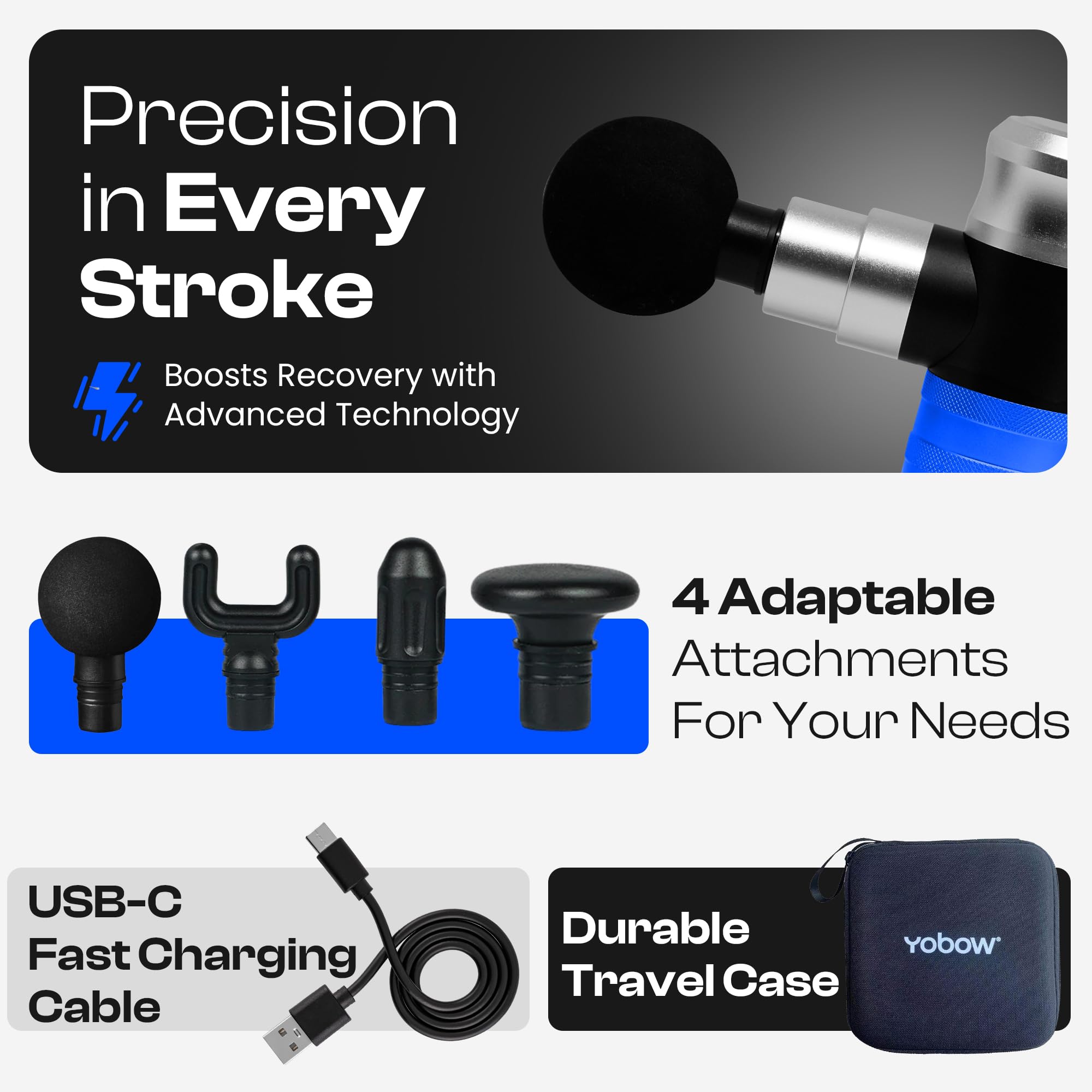 Portable Mini Massage Gun with 4 Speeds & 6 Colors - Fast USB-C Charging - Deep Tissue Pain Relief - Includes Carrying Case | Perfect for Athletes, Office Workers & Home Use