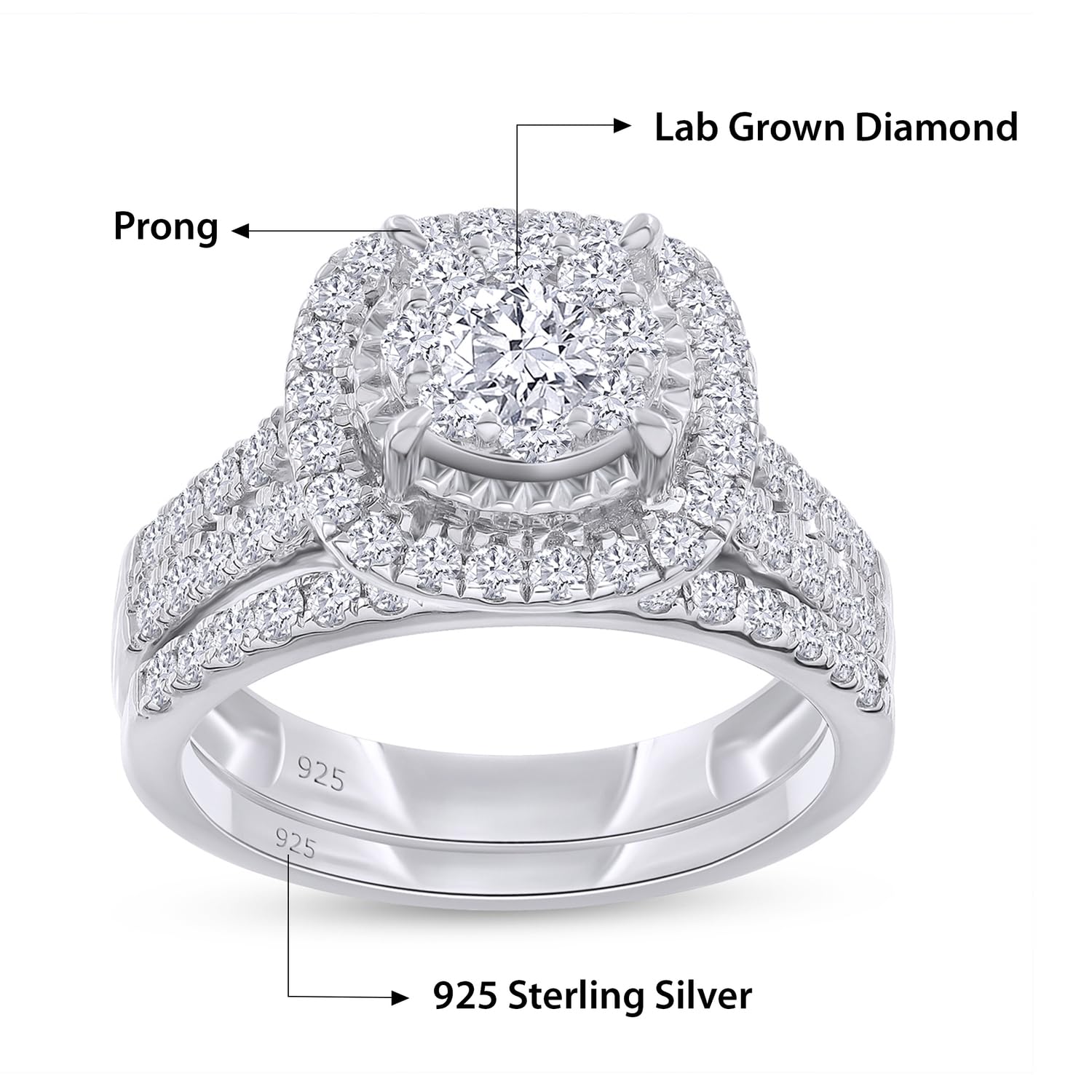 1.00 Carat (ctw) Lab Grown Diamond Halo Bridal Ring Set for Women - 14K Gold Over Sterling Silver, 10K/14K Solid Gold Wedding & Engagement Jewelry Set - Perfect Gift for Anniversary, Proposal, Valentine's Day & Special Occasions