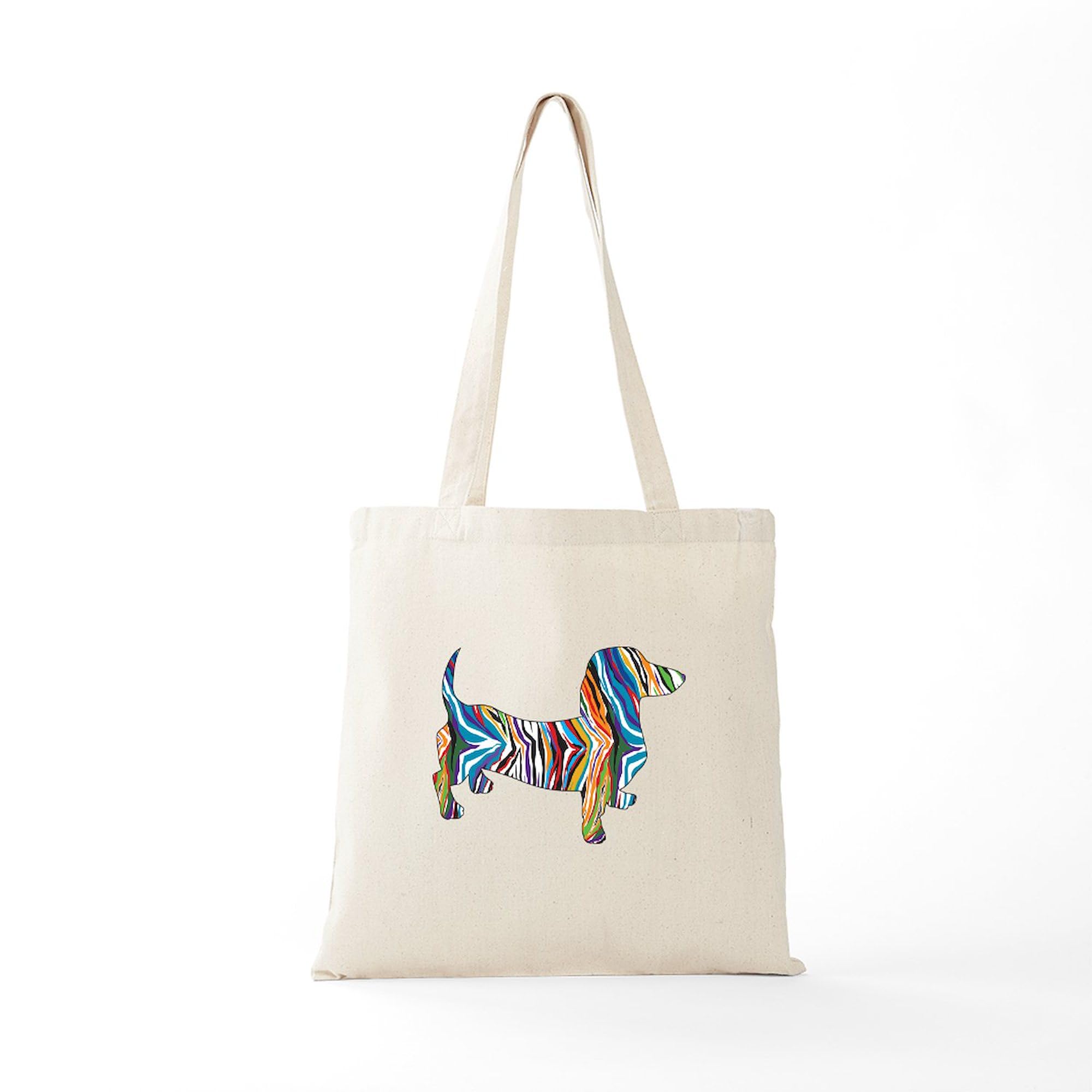 Psychedelic Dachshund Tote Bag - Natural Canvas Reusable Shopping Bag for Groceries, Beach & Daily Use | Cute Dog Lover Gift