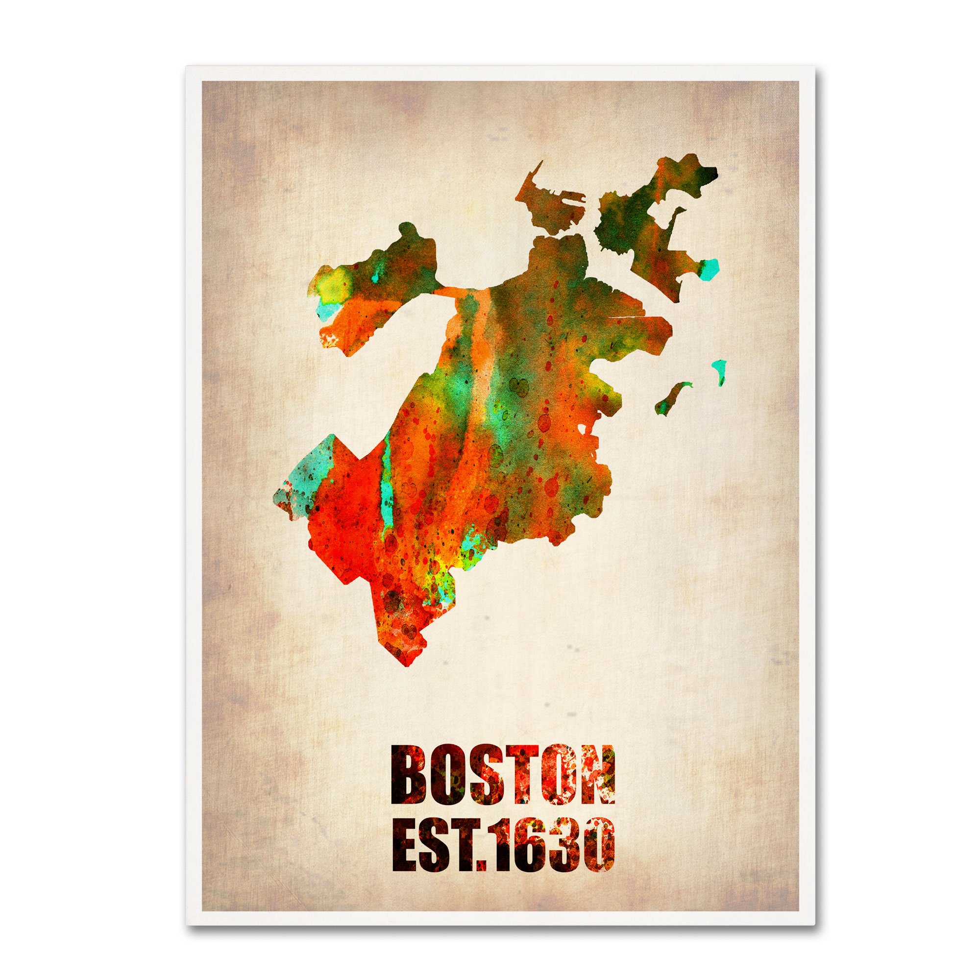 Trademark Fine Art Boston Watercolor Map Canvas Wall Art - 35x47 Inch - Vintage Nautical Decor for Living Room, Office & Bedroom