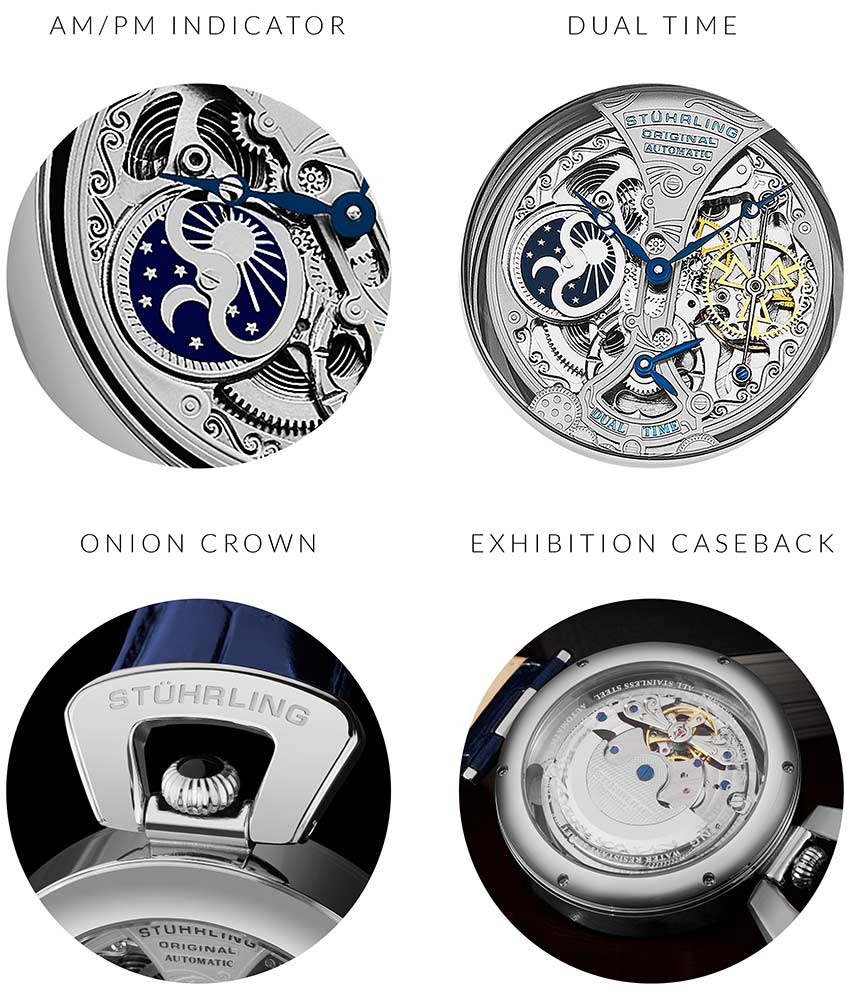 Emperor's Grandeur 127A Automatic 49mm Skeleton Watch for Men - Luxury Mechanical Timepiece with Open Heart Design - Perfect for Formal Events, Business Meetings & Special Occasions