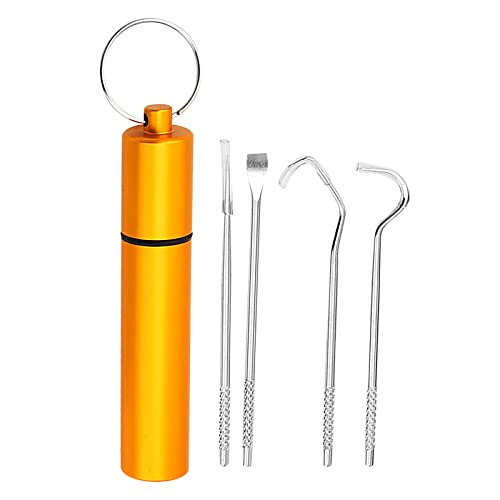 Premium Stainless Steel Dental Hygiene Kit - 4-Piece Tooth Scraper, Probe & Tweezers Set for Adults - Golden Oral Care Tools for Home Use & Travel - Perfect for Tartar Removal and Teeth Cleaning